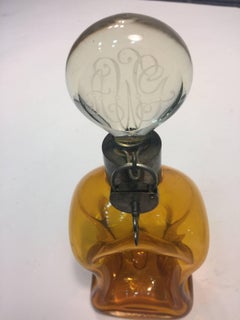 Art Nouveau Austrian Amber Glass Decanter with Silver Lock and Key