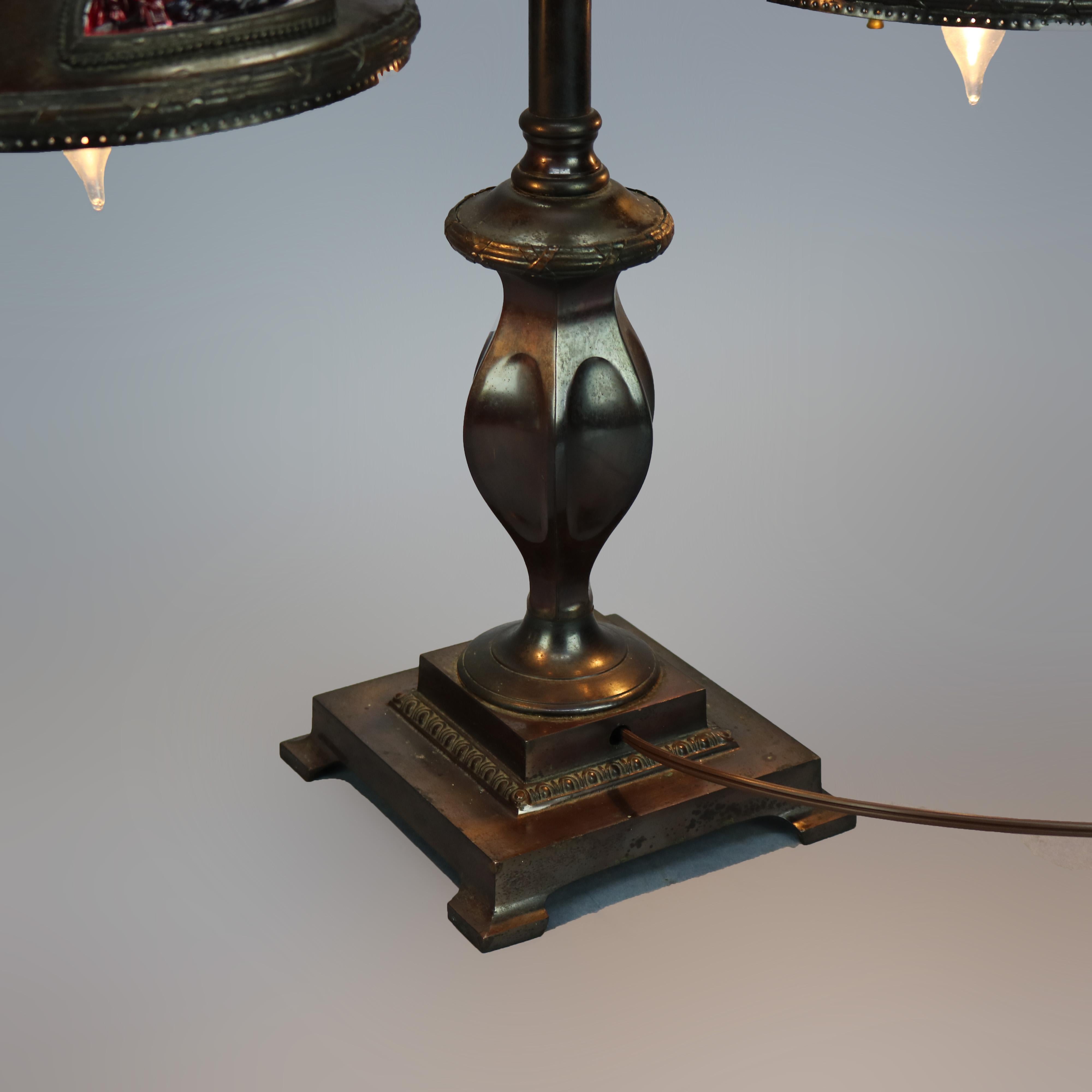 Art Nouveau Austrian Bronzed Metal & Chunk Jeweled Glass Table Lamp, c1910 7