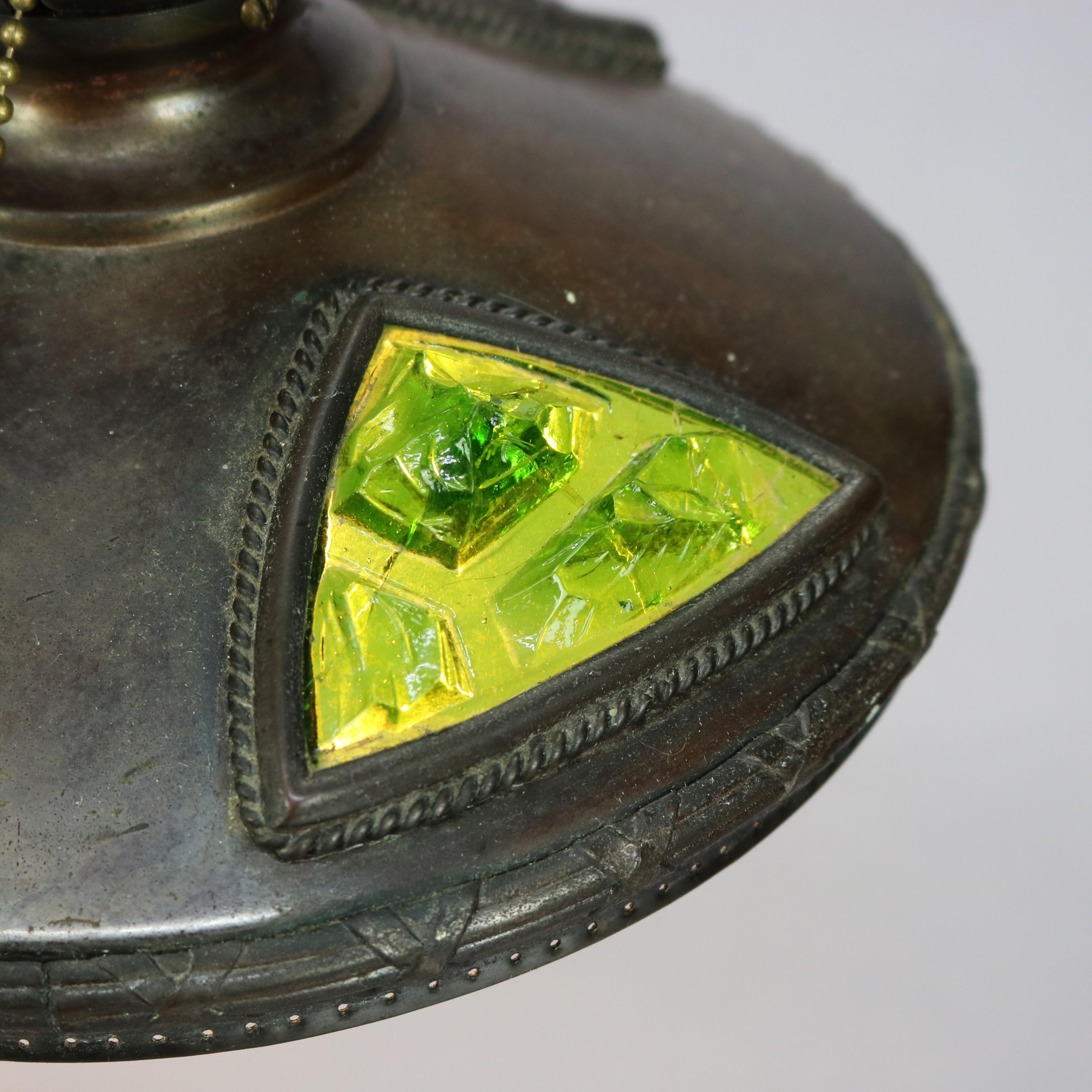 Art Nouveau Austrian Bronzed Metal & Chunk Jeweled Glass Table Lamp, c1910 2