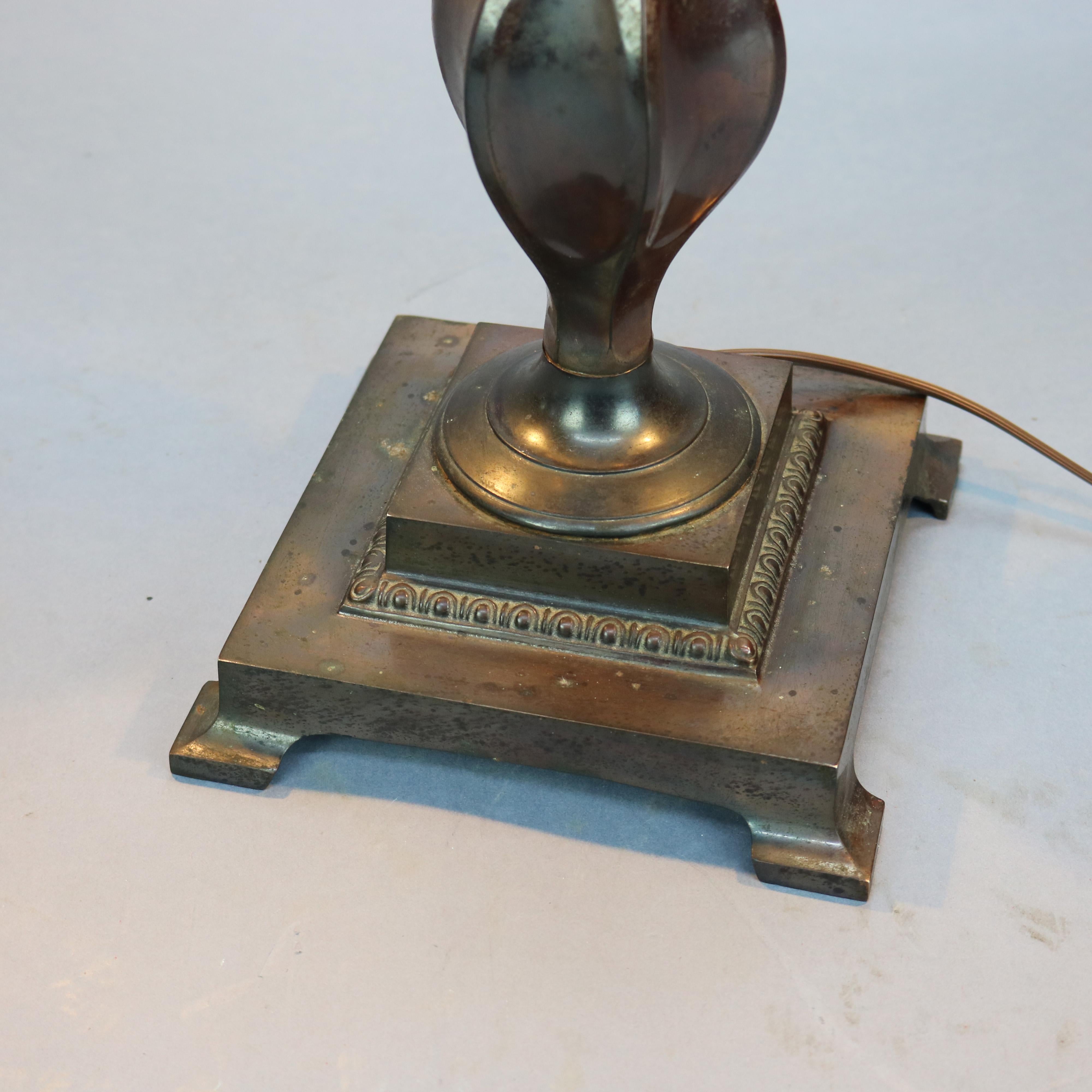Art Nouveau Austrian Bronzed Metal & Chunk Jeweled Glass Table Lamp, c1910 5