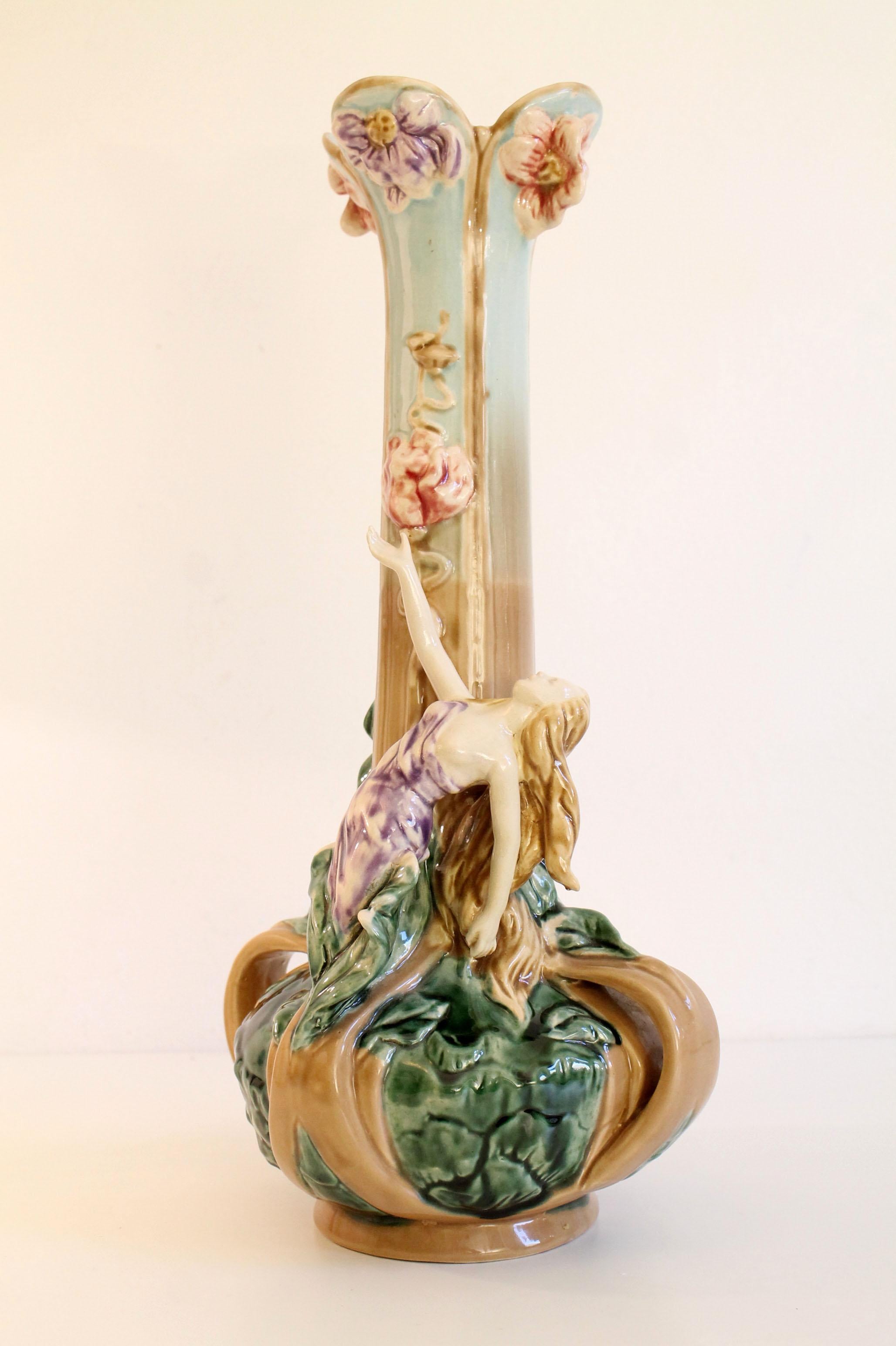 Art Nouveau Austrian Majolica 'ca.1900' Ceramic Vase Pristine For Sale 5