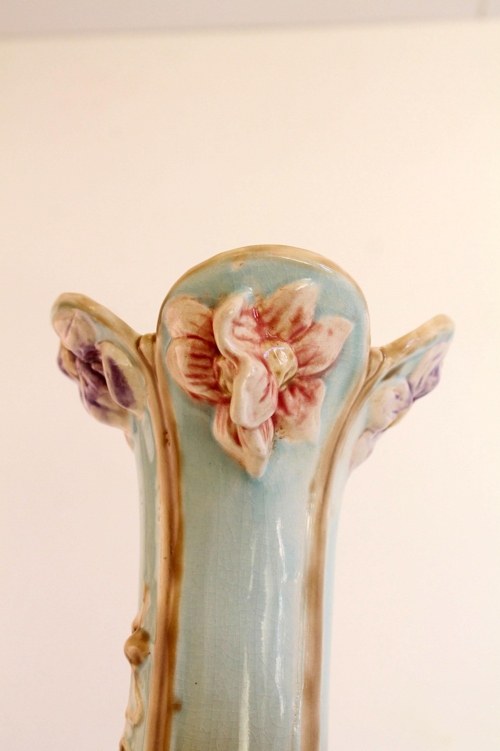 19th Century Art Nouveau Austrian Majolica 'ca.1900' Ceramic Vase Pristine For Sale