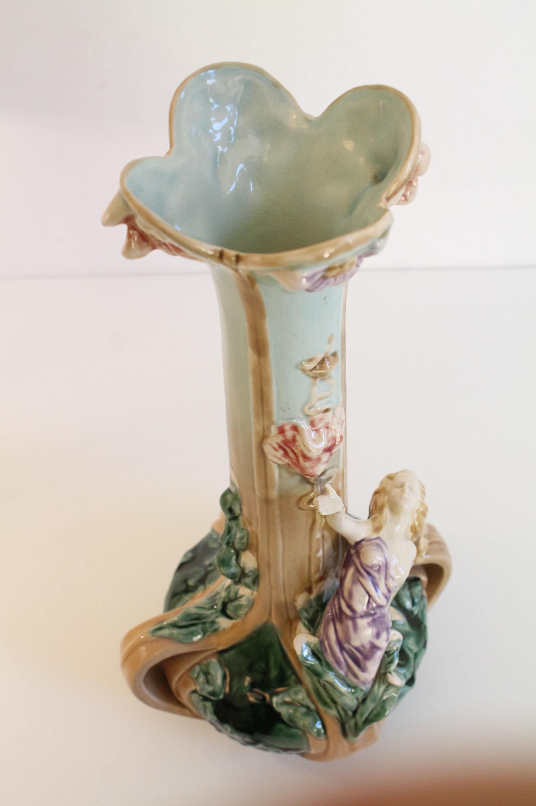 Art Nouveau Austrian Majolica 'ca.1900' Ceramic Vase Pristine For Sale 1