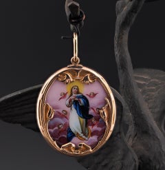 Art Nouveau Austro-Hungarian Enamelled Virgin Mary Pendant
