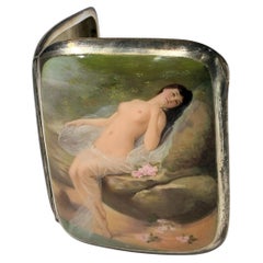 Art Nouveau Austro-Hungarian Silver and Enamel Cigarette Case with Erotic Scene