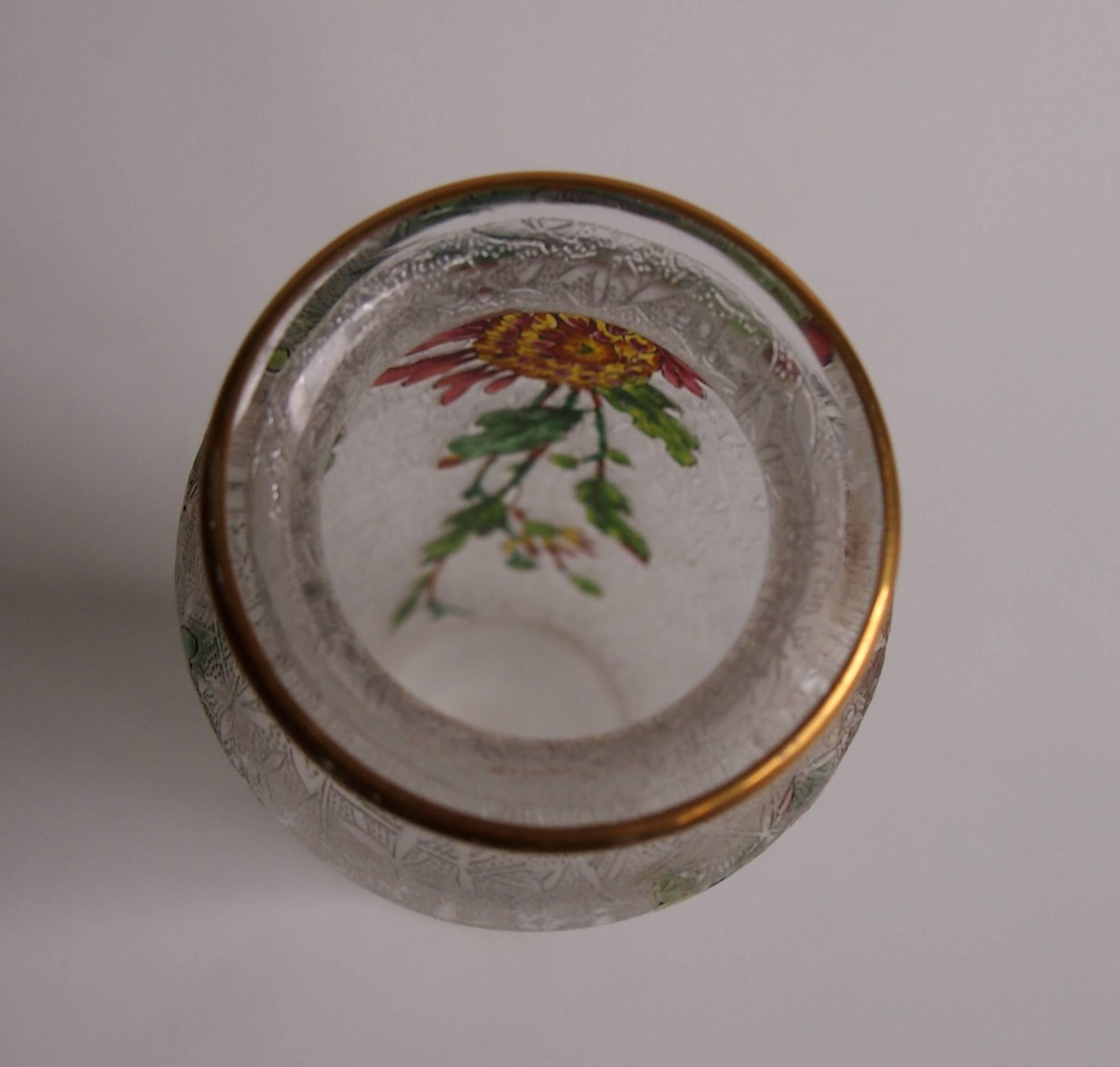 Art Nouveau French Baccarat Crystal Glass Acid Cut Back and Enamel Vase 1
