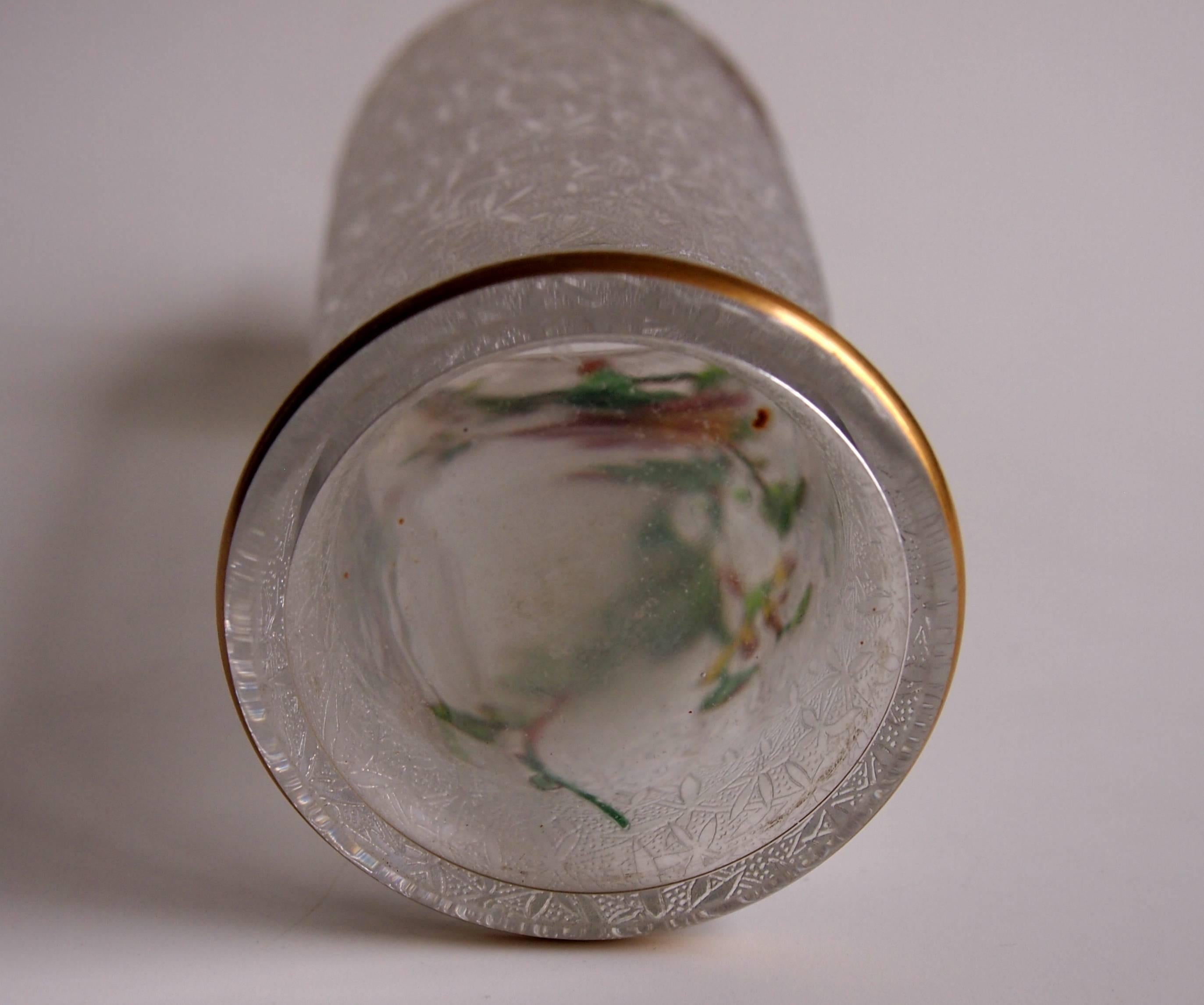 Art Nouveau French Baccarat Crystal Glass Acid Cut Back and Enamel Vase 2