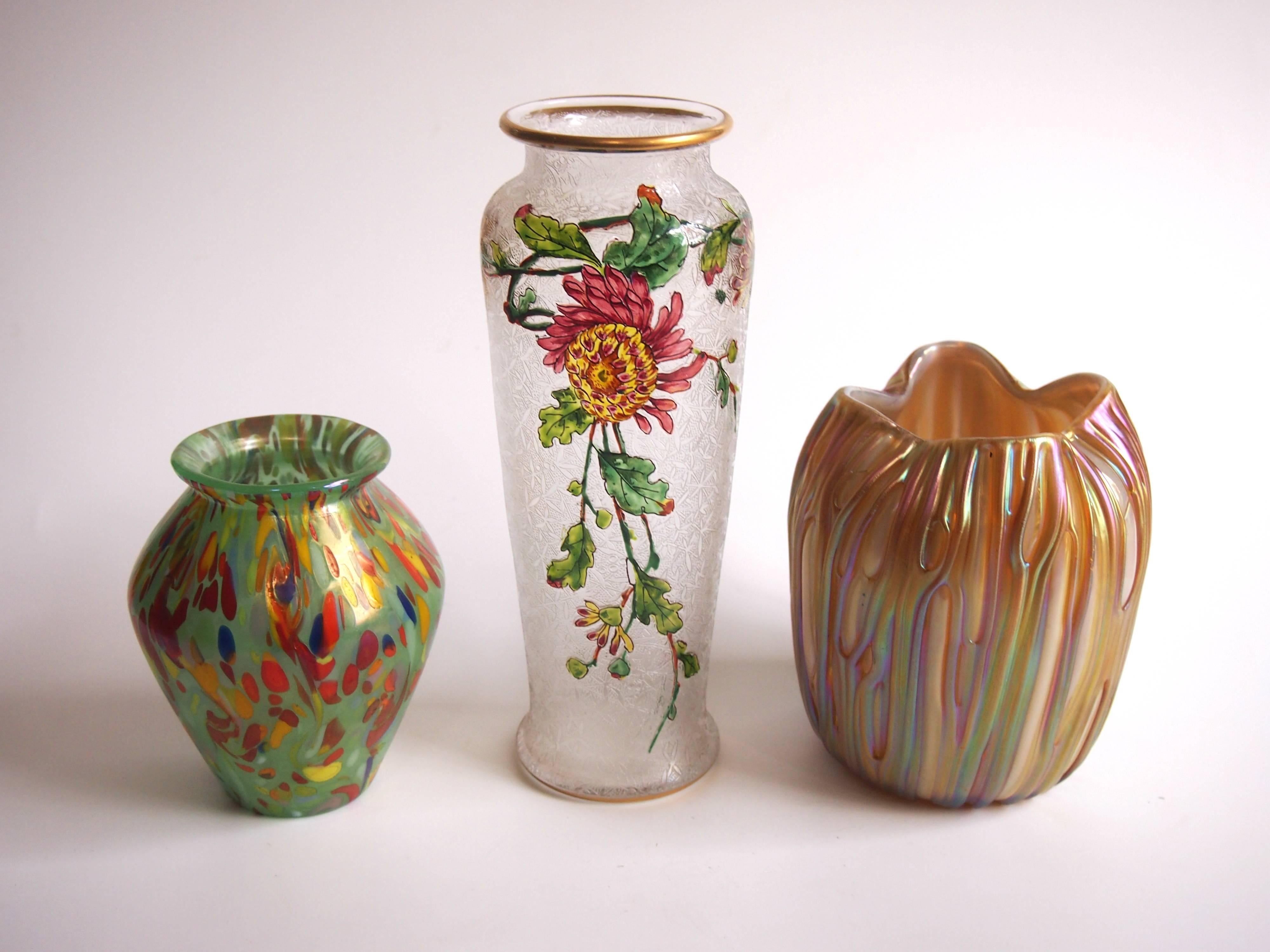 Art Nouveau French Baccarat Crystal Glass Acid Cut Back and Enamel Vase 4