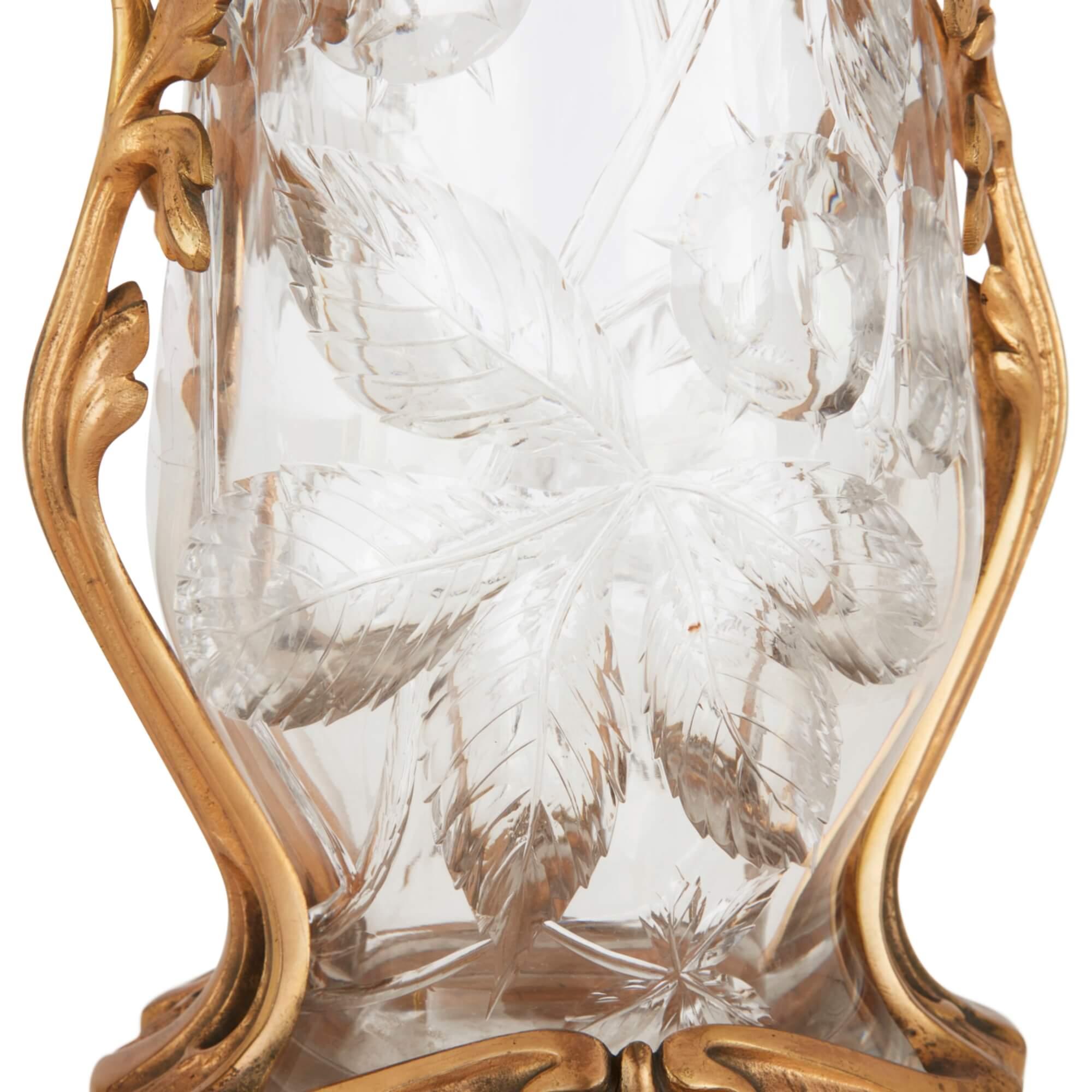 20th Century Art Nouveau Baccarat Crystal Vase with Ormolu Base For Sale