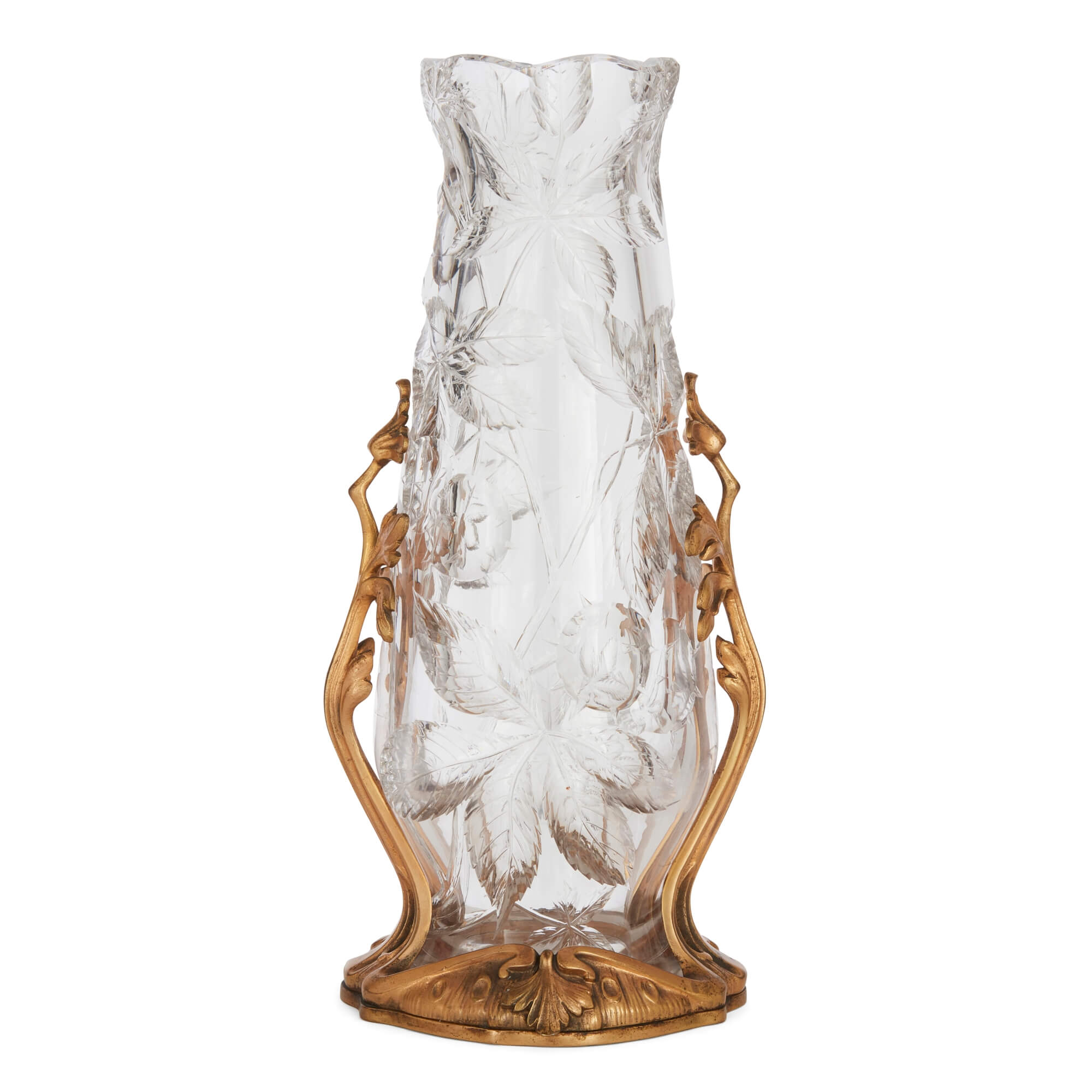 Vase Art Nouveau Baccarat avec base en bronze doré en vente