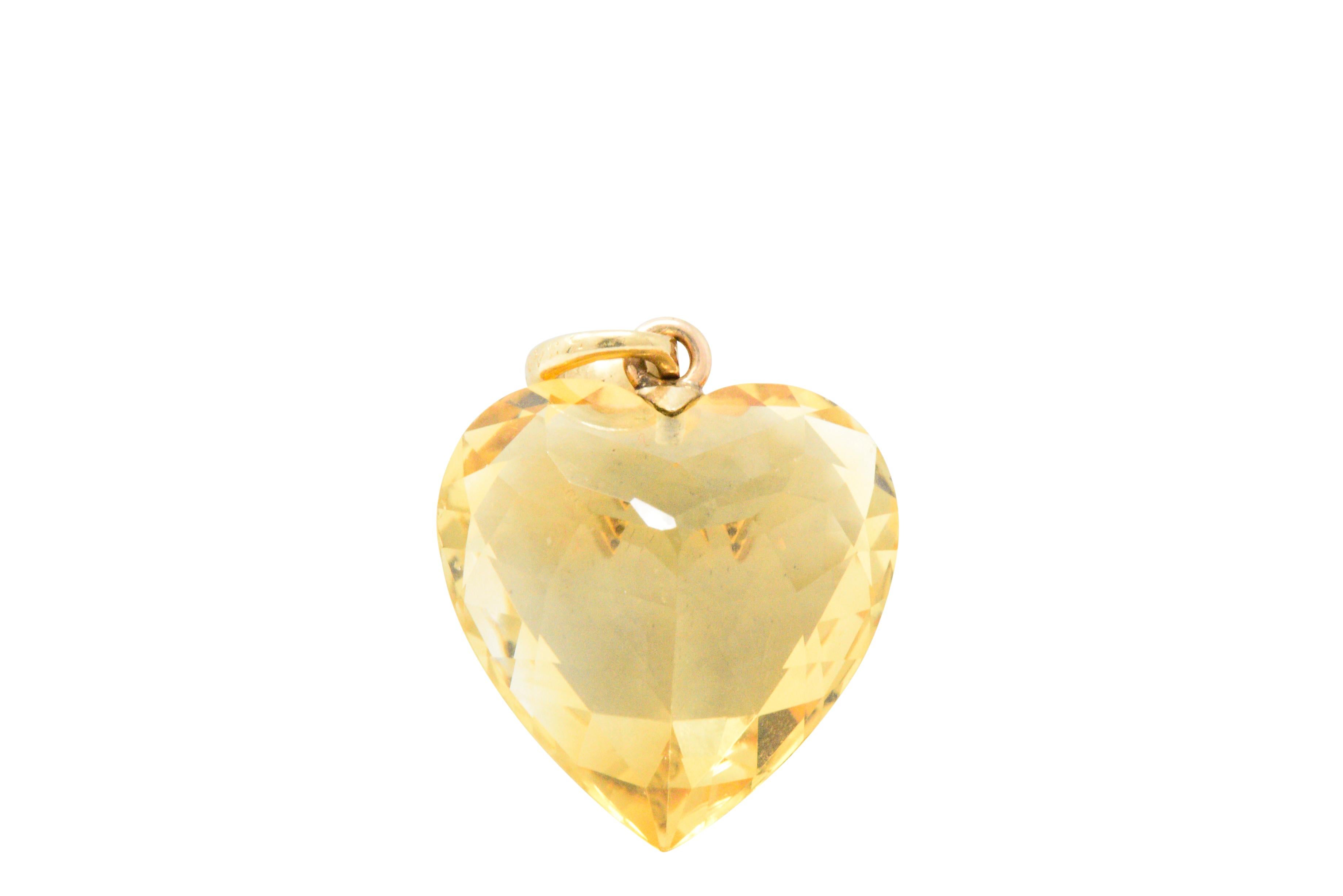 Rose Cut Art Nouveau Bailey Banks & Biddle 29.57 CaraTS Citrine Heart Gold Pendant 