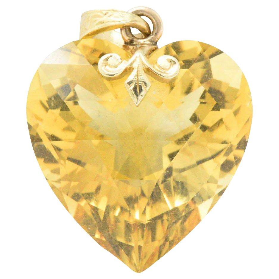Art Nouveau Bailey Banks & Biddle 29.57 CaraTS Citrine Heart Gold Pendant 