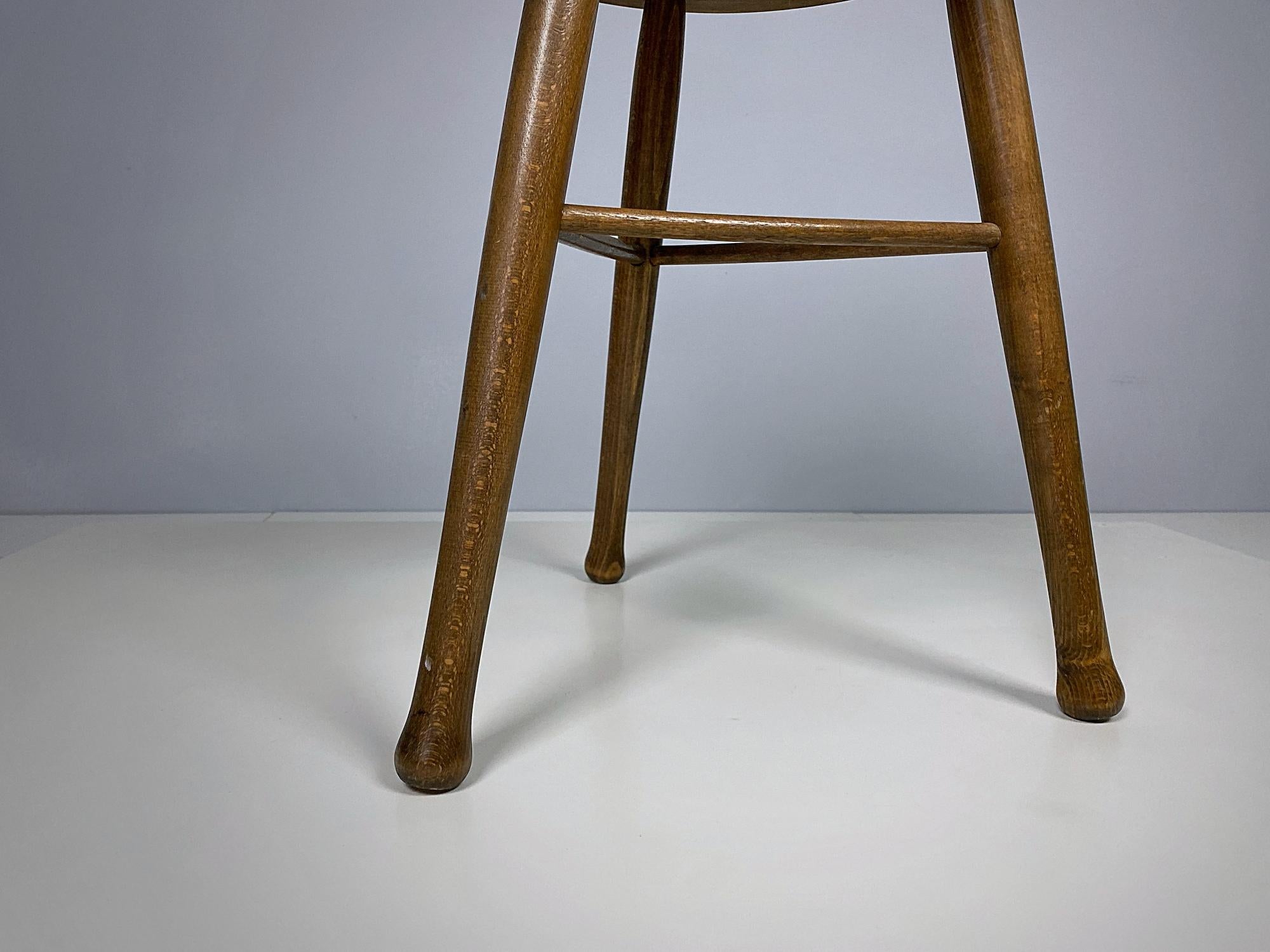 Austrian Art Nouveau Ball Legs Oak Tripod Stool, 1910s, Austria For Sale