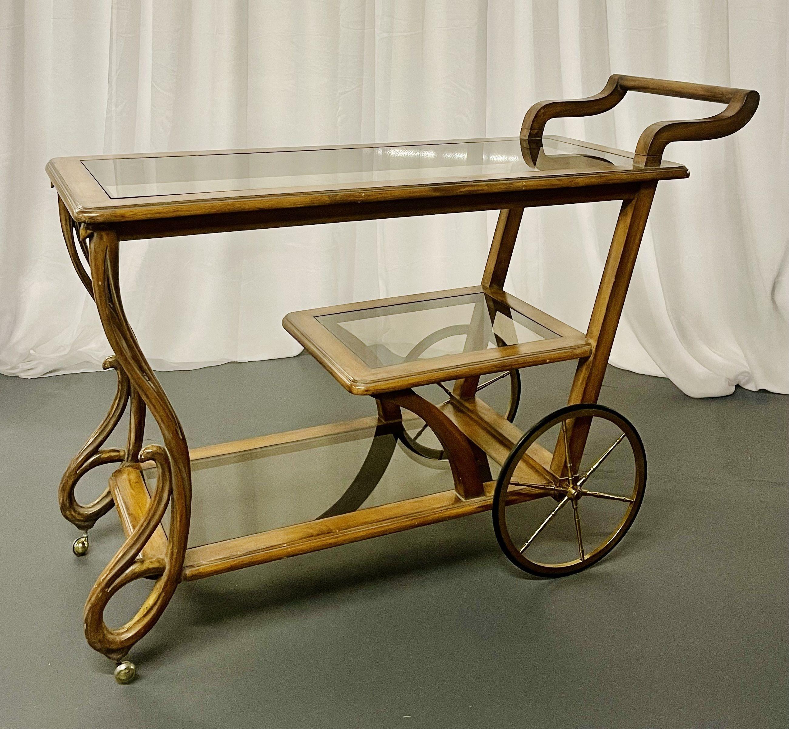 Art Nouveau Bar Cart, Rolling Cart, Serving Cart, Casters, Storage at