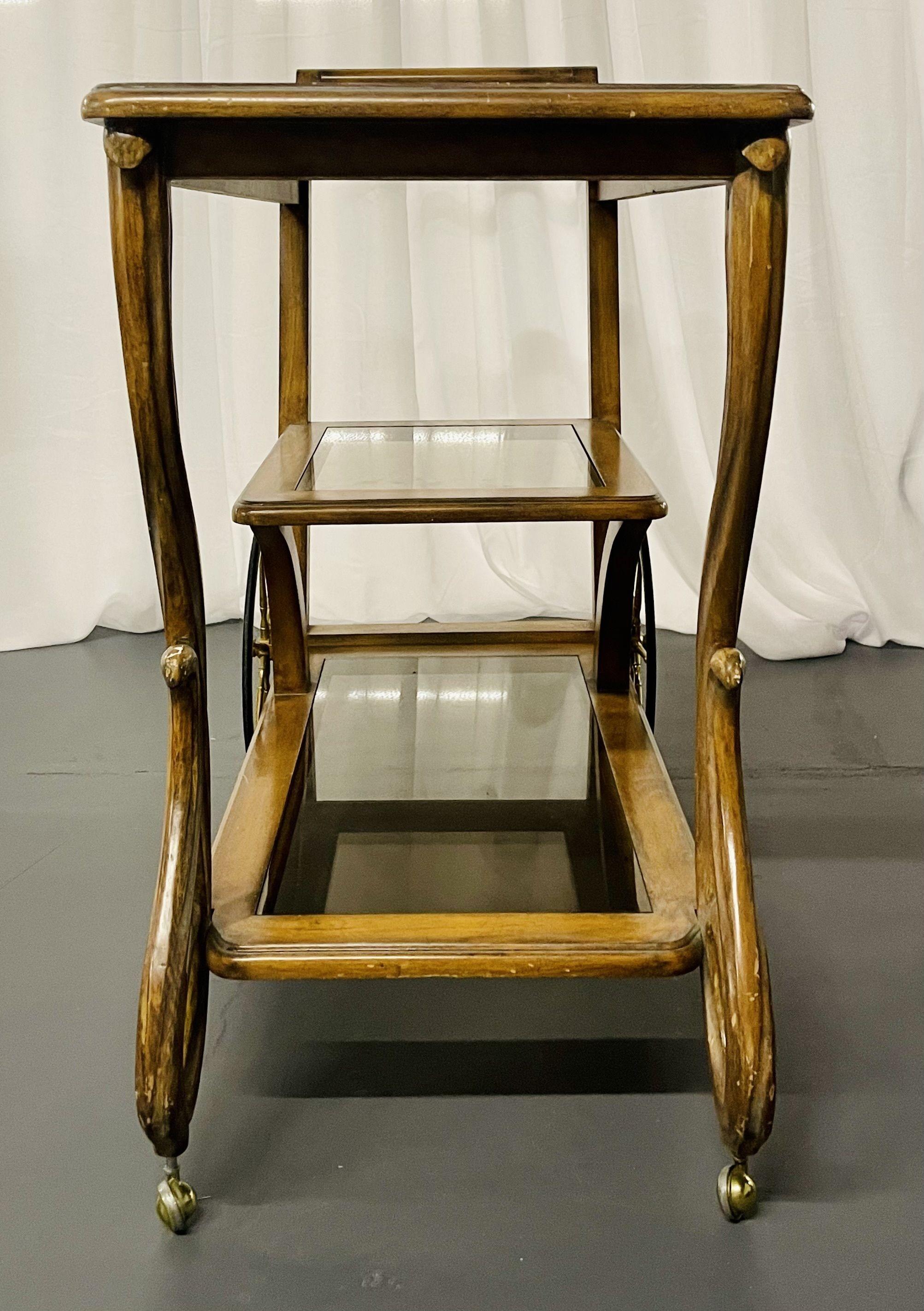 Art Nouveau Bar Cart, Rolling Cart, Serving Cart, Casters, Storage at