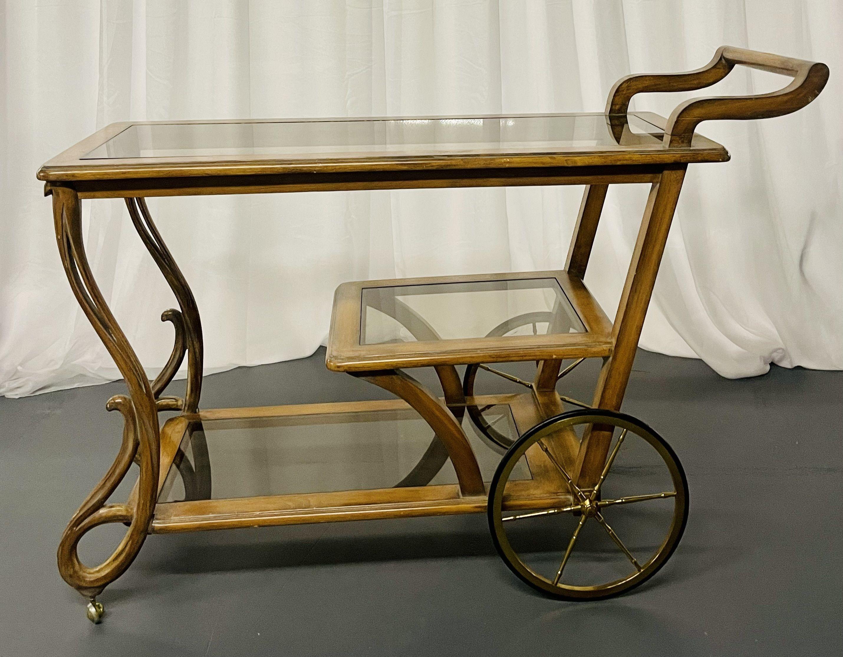 Art Nouveau Bar Cart, Rolling Cart, Serving Cart, Casters, Storage at