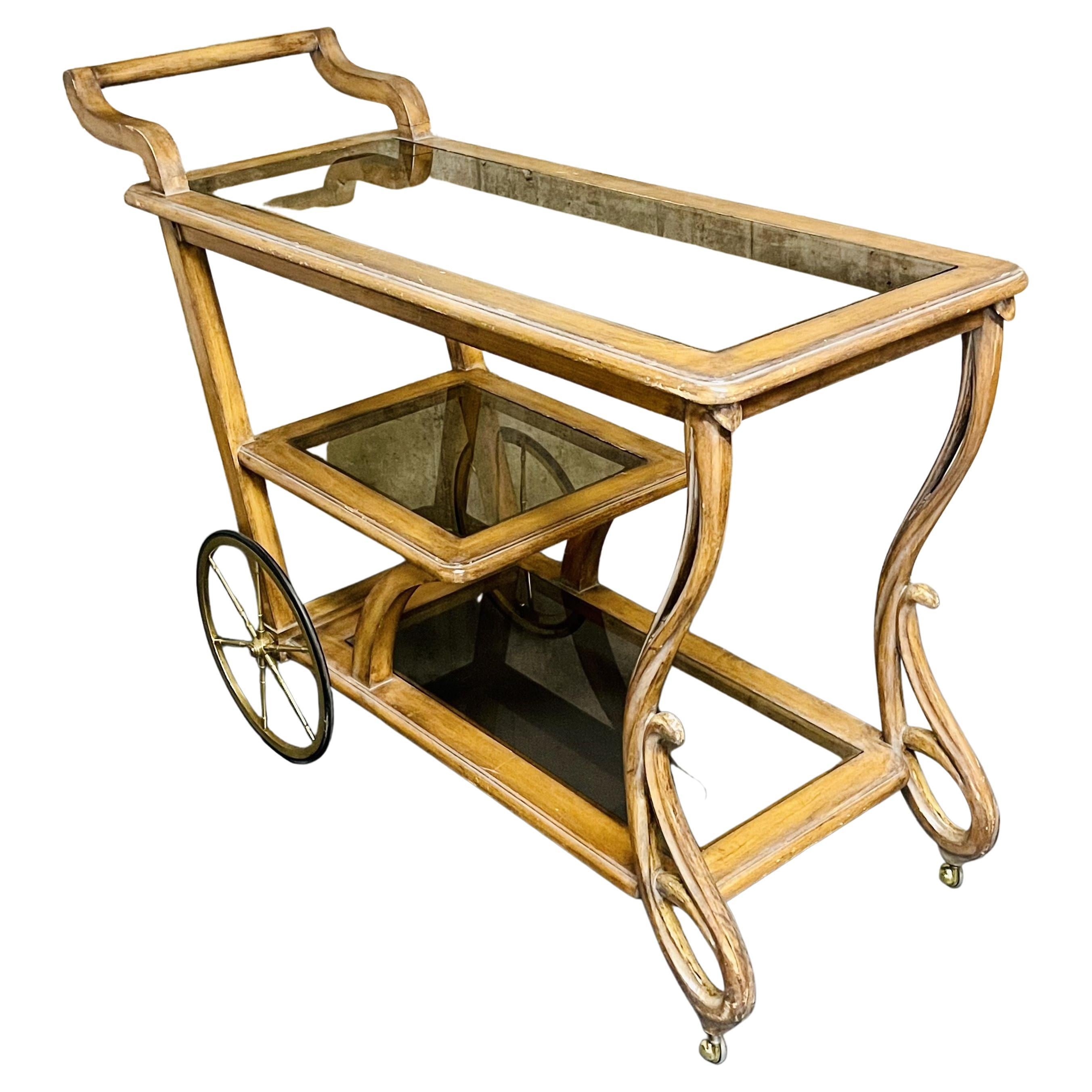 Art Nouveau Bar Cart, Rolling Cart, Serving Cart, Casters, Storage For