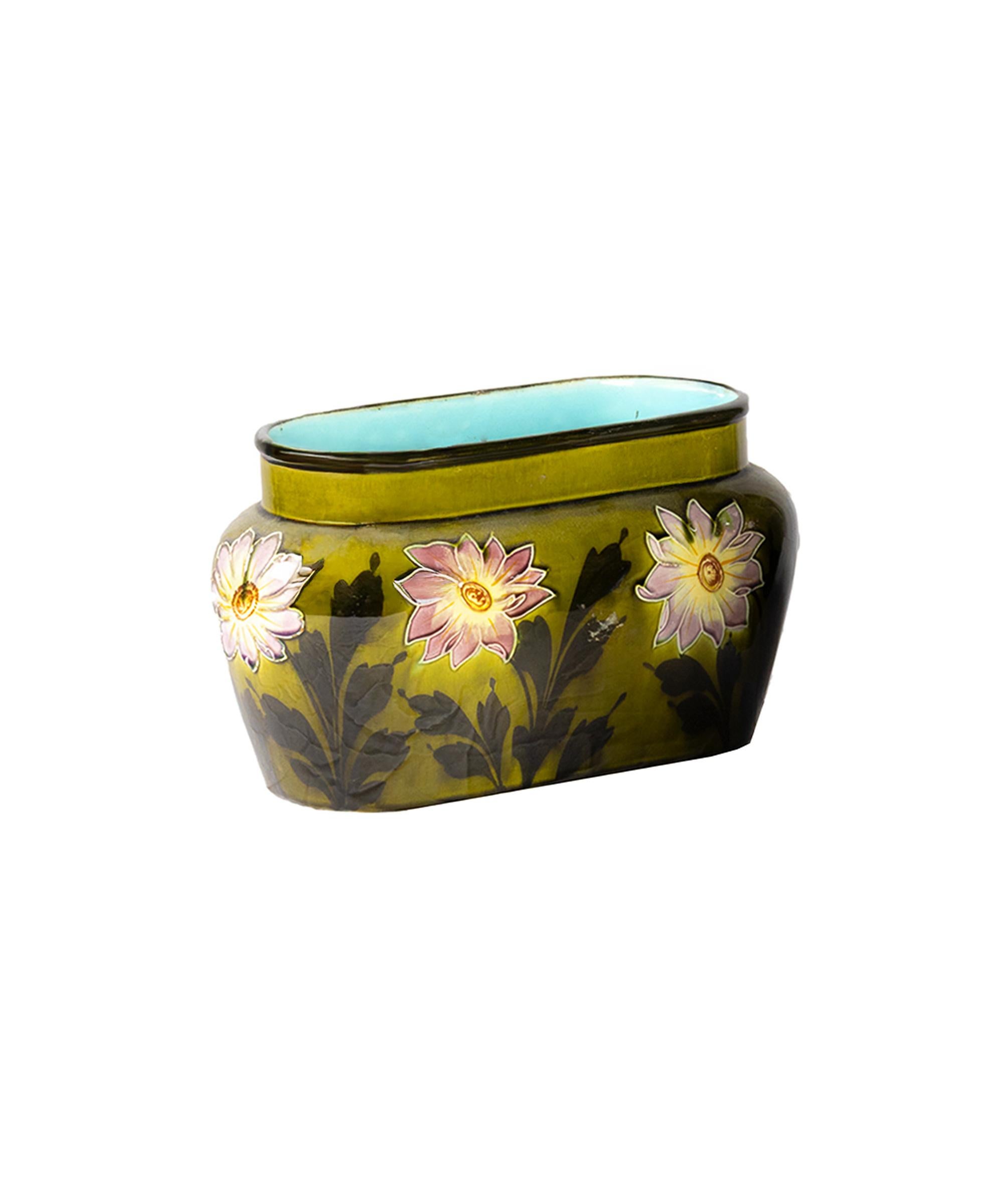 Jugendstil-Vasen im Barbotine-Stil mit Blumenmotiven, Frankreich, 1900er Jahre (Keramik) im Angebot