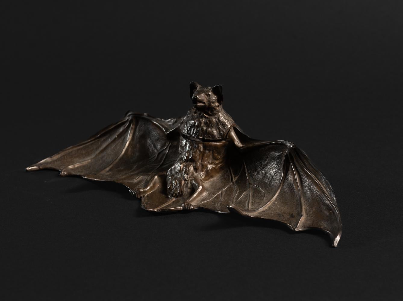 Art Nouveau Bat Inkwell by Unknown French Artist In Good Condition For Sale In Chicago, US