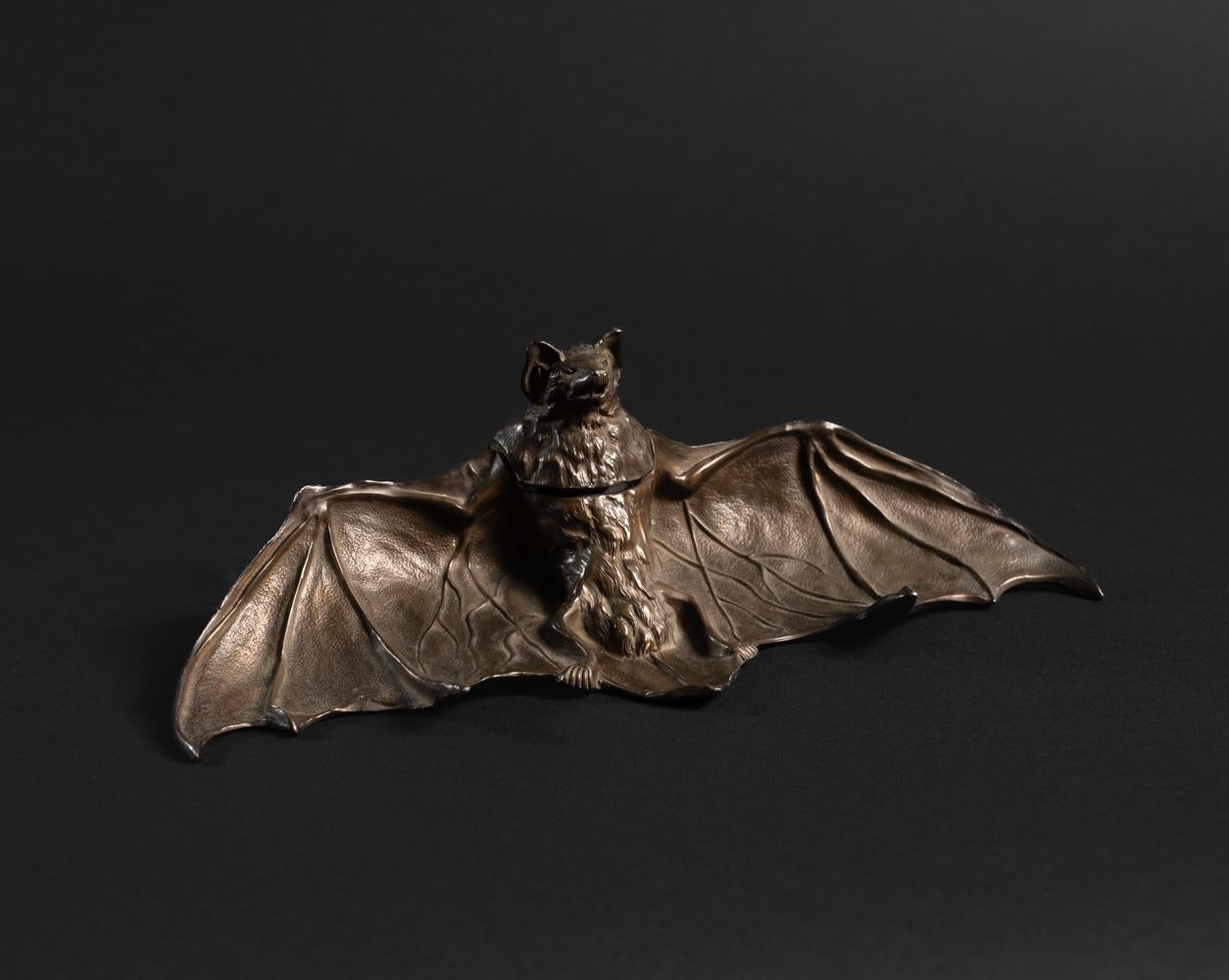 Early 20th Century Art Nouveau Bat Inkwell by Unknown French Artist For Sale