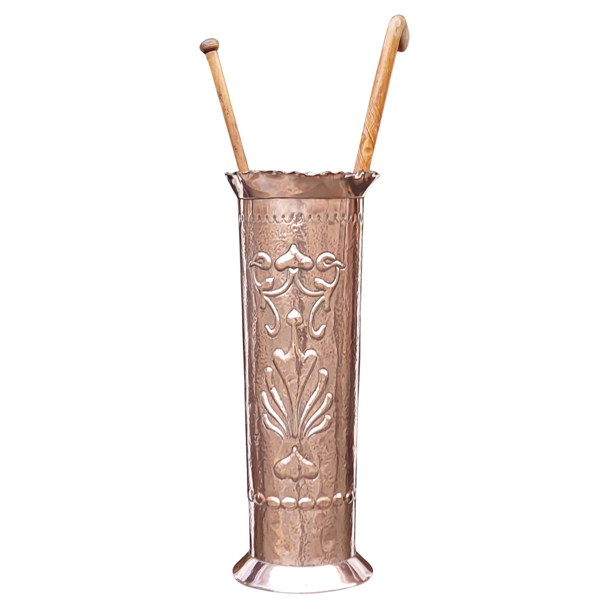 Art Nouveau Beaten Copper Stick and Umbrella Stand