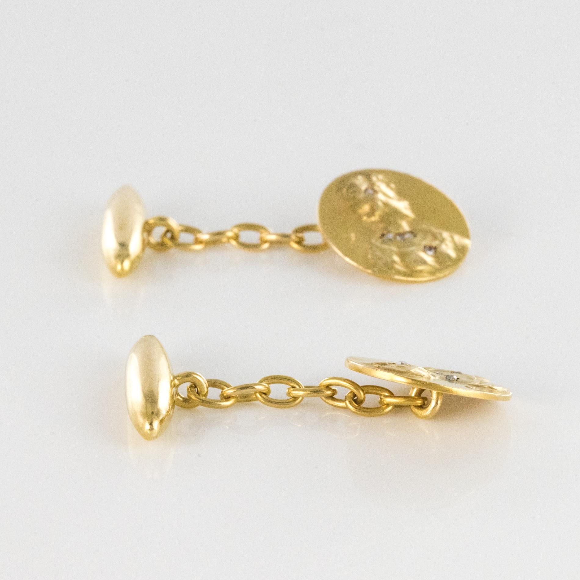 Art Nouveau Becker Diamonds 18 Karat Yellow Gold Cufflinks For Sale 7