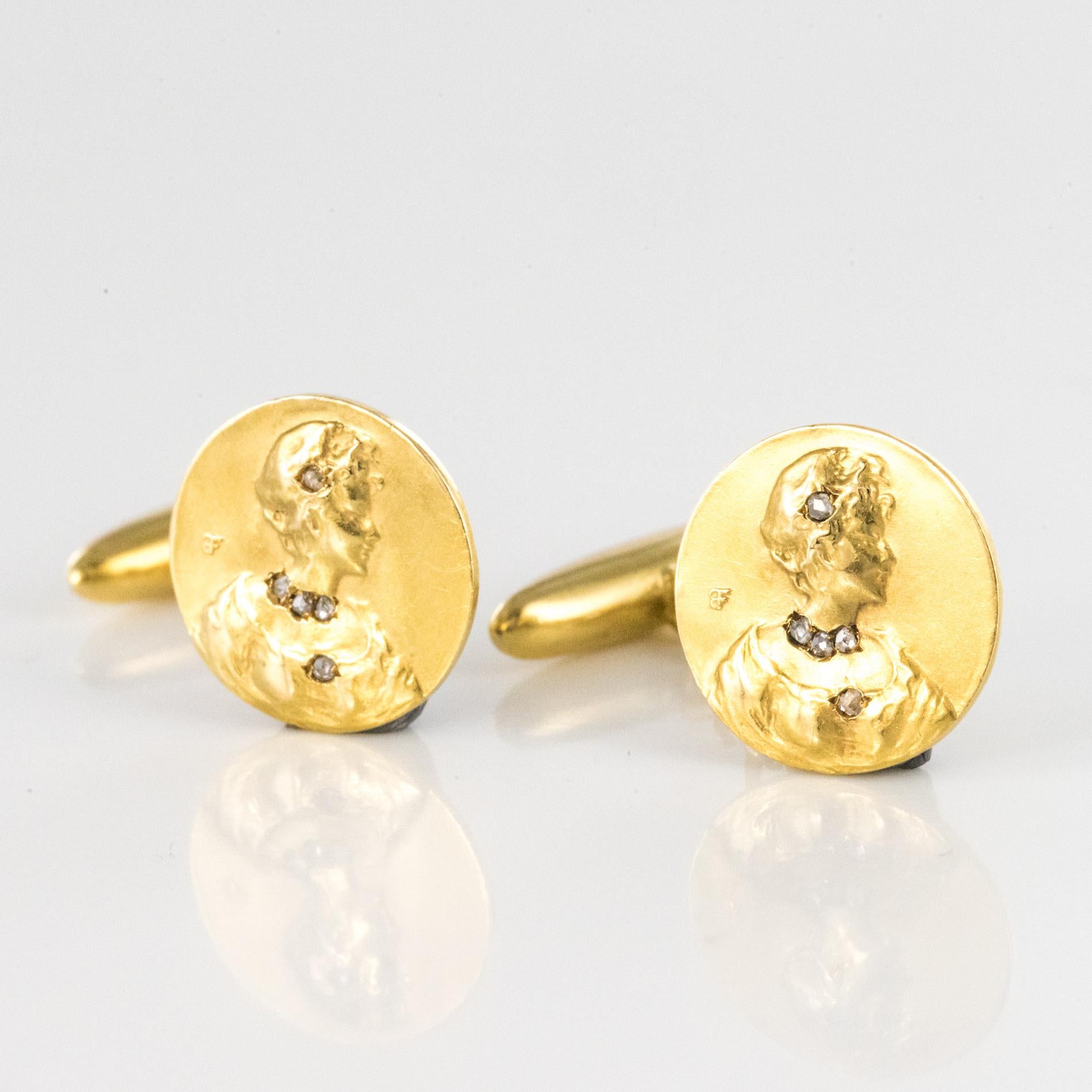 Rose Cut Art Nouveau Becker Diamonds 18 Karat Yellow Gold Cufflinks For Sale