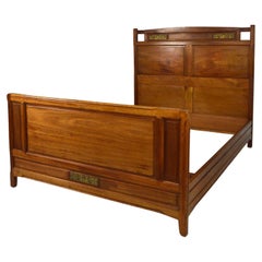Antique Art Nouveau Bed by Mathieu Gallerey in Mahogany, Clematis model, circa 1920