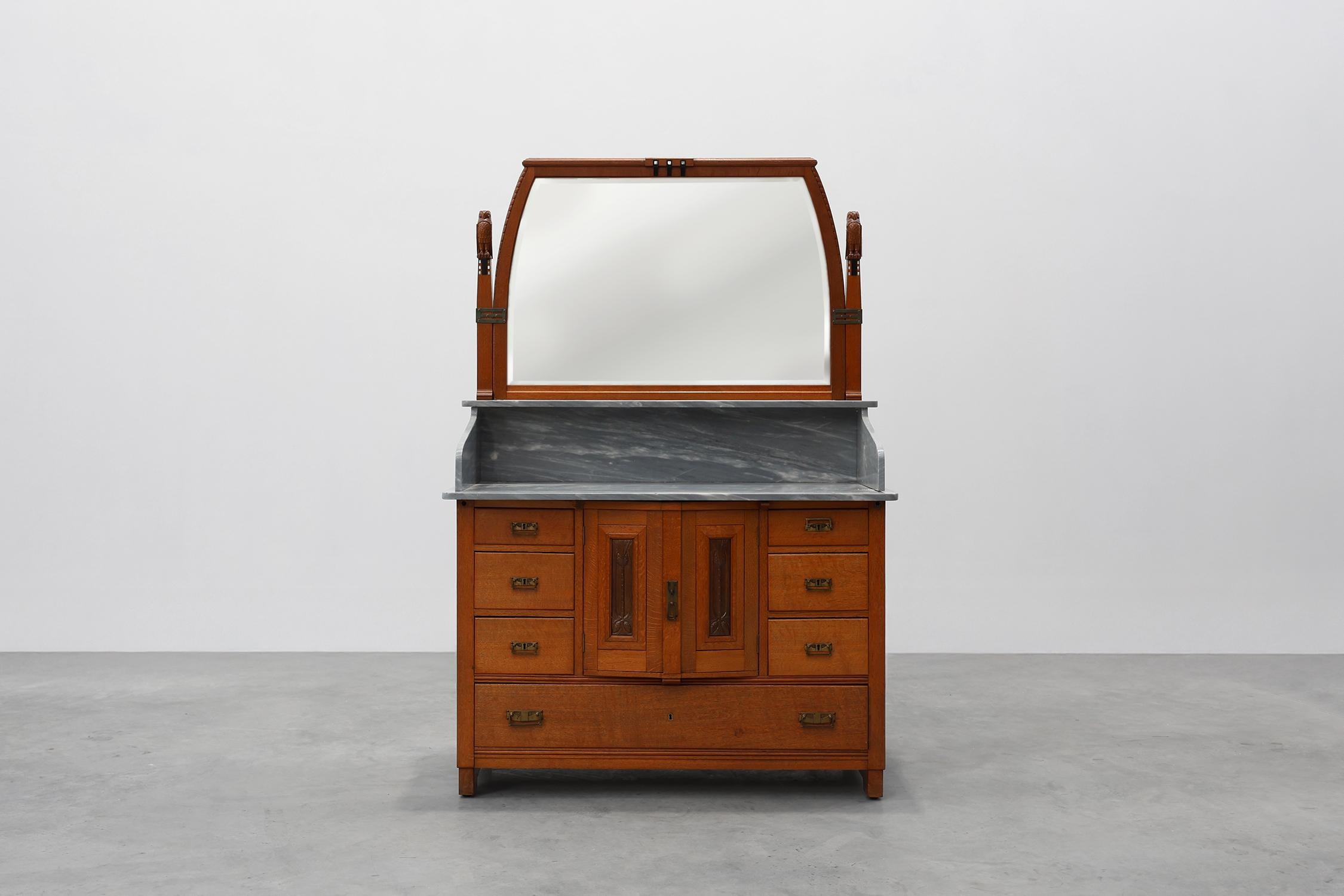 Art Nouveau bedroom set attr. to De Coene with artwork by Geo Verbanck, Belgium For Sale 11