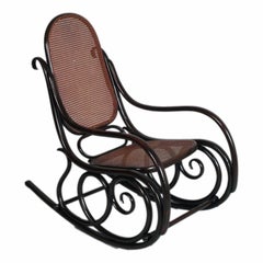 Chaise à bascule Art nouveau en hêtre et tissée de Jacob & Josef Kohn, 1910 circa