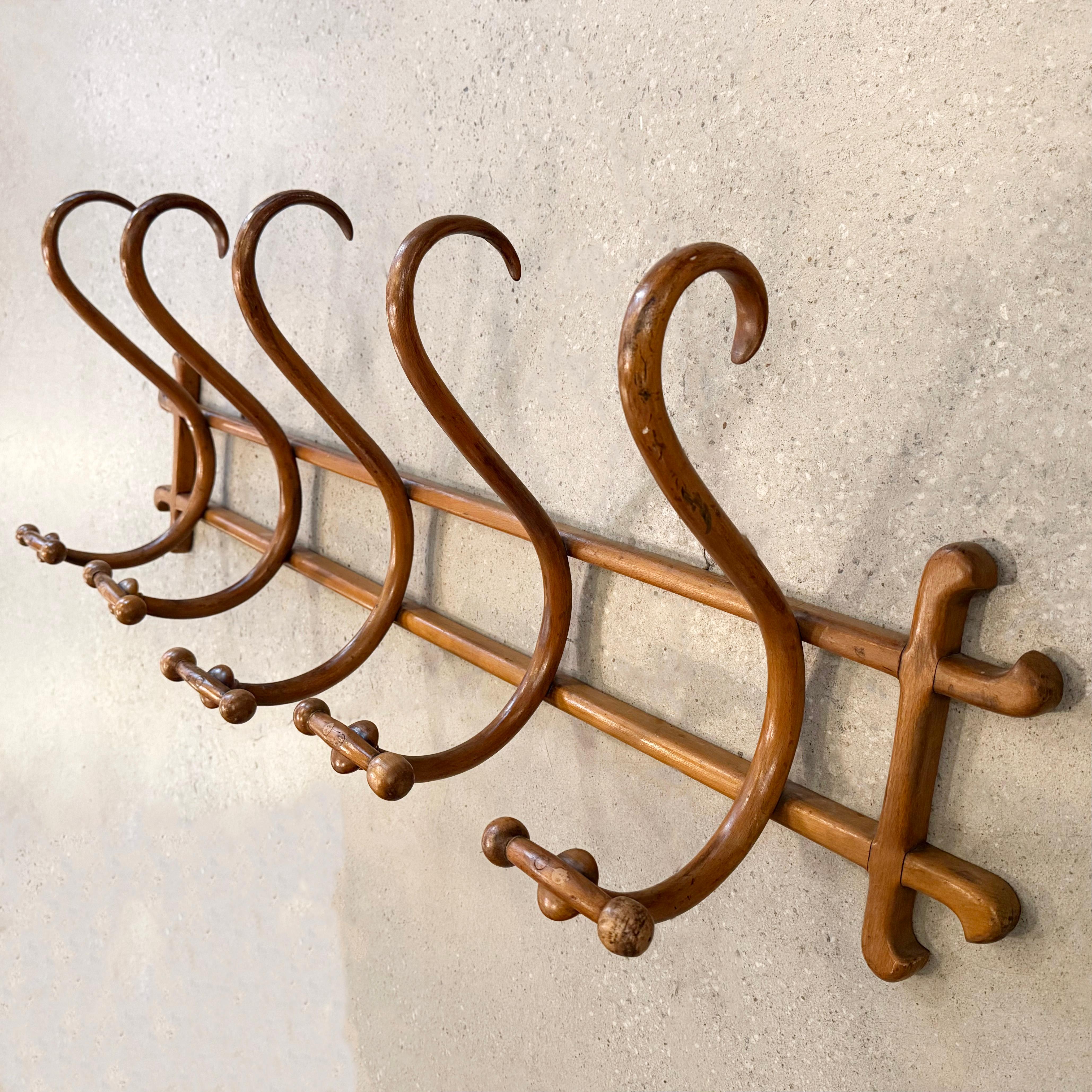 Jugendstil Art Nouveau Beech Bentwood Wall Coatrack By Gebrüder Thonet