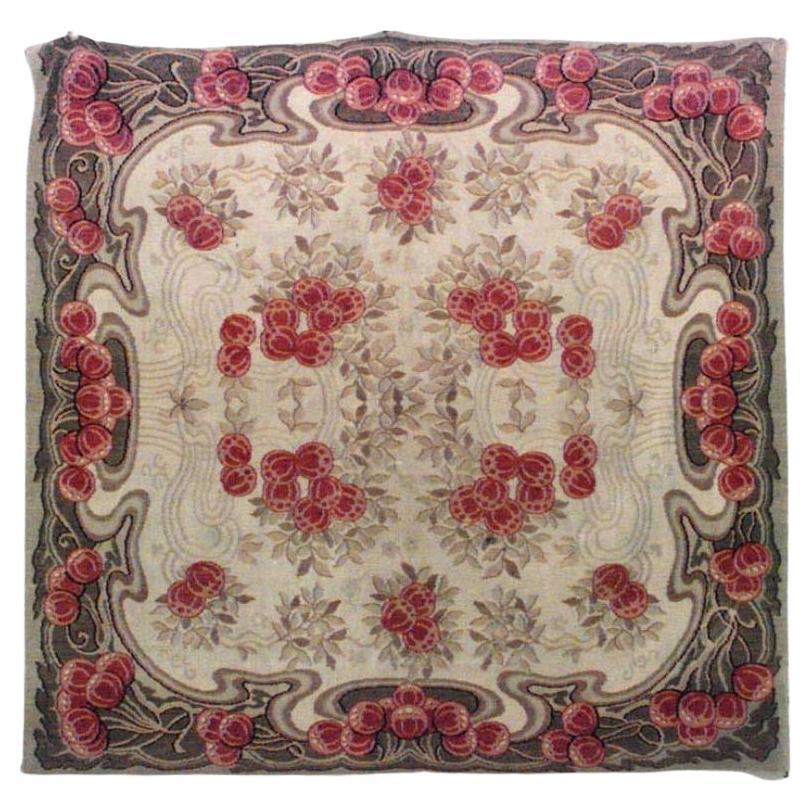 Art Nouveau Beige and Green Velvet Table Cover For Sale