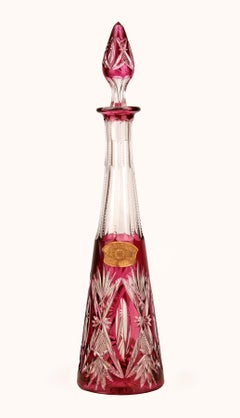 Art Nouveau Belgian Carmine Cut Glass Bottle/Wine Decanter by Val Saint Lambert