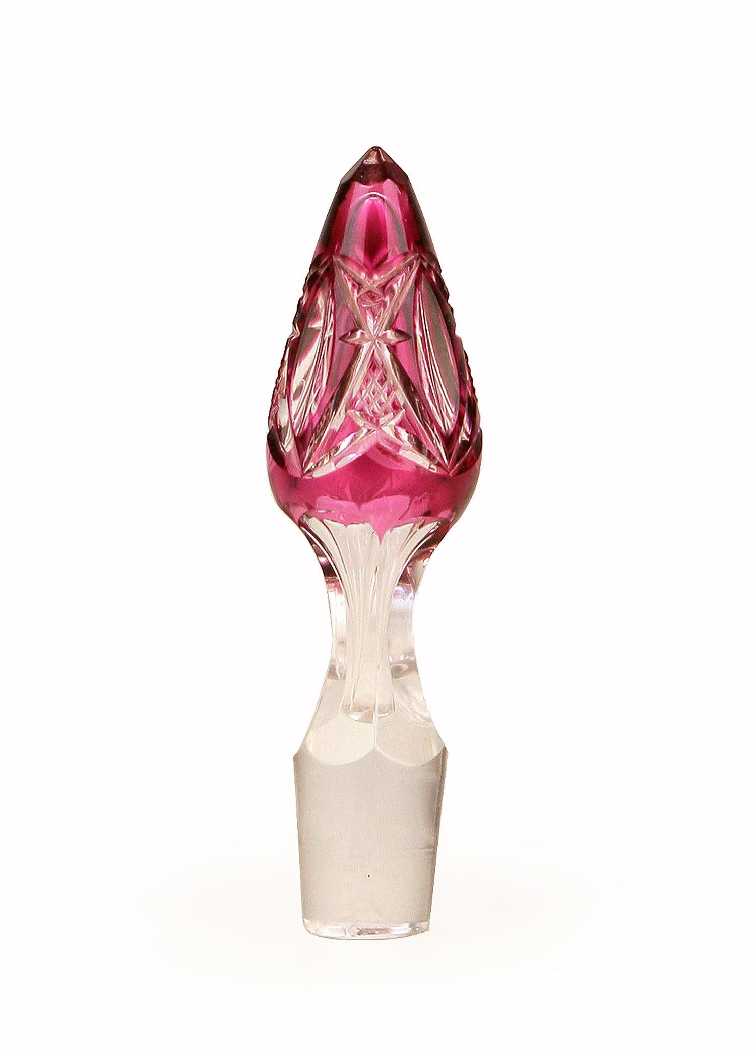 Cast Art Nouveau Belgian Carmine Cut Glass Bottle/Wine Decanter by Val Saint Lambert For Sale