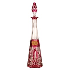 Art Nouveau Belgian Carmine Cut Glass Bottle/Wine Decanter by Val Saint Lambert