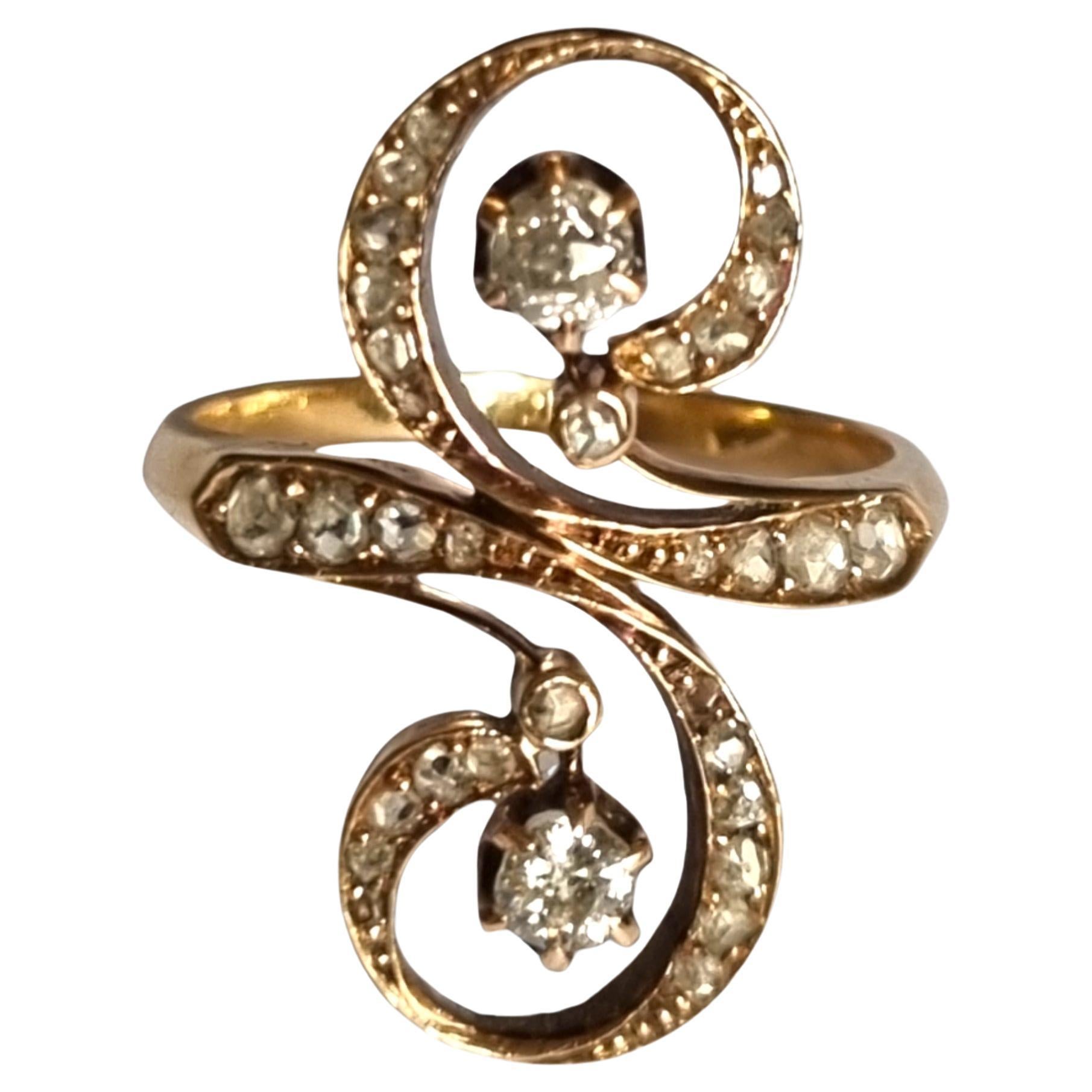 Bague Art nouveau Belle Époque 1900 en or 18 carats et diamants en vente