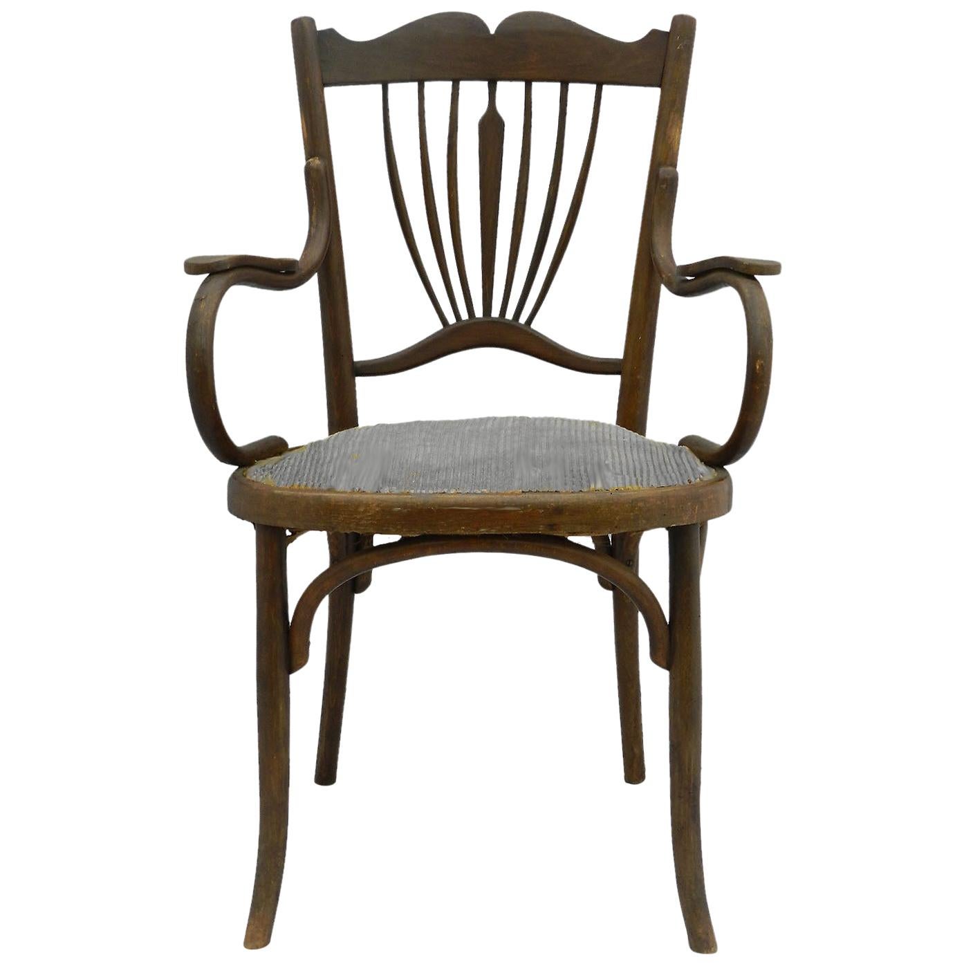 Art Nouveau Bentwood Armchair Includes Refinishing and Recovering, circa 1900