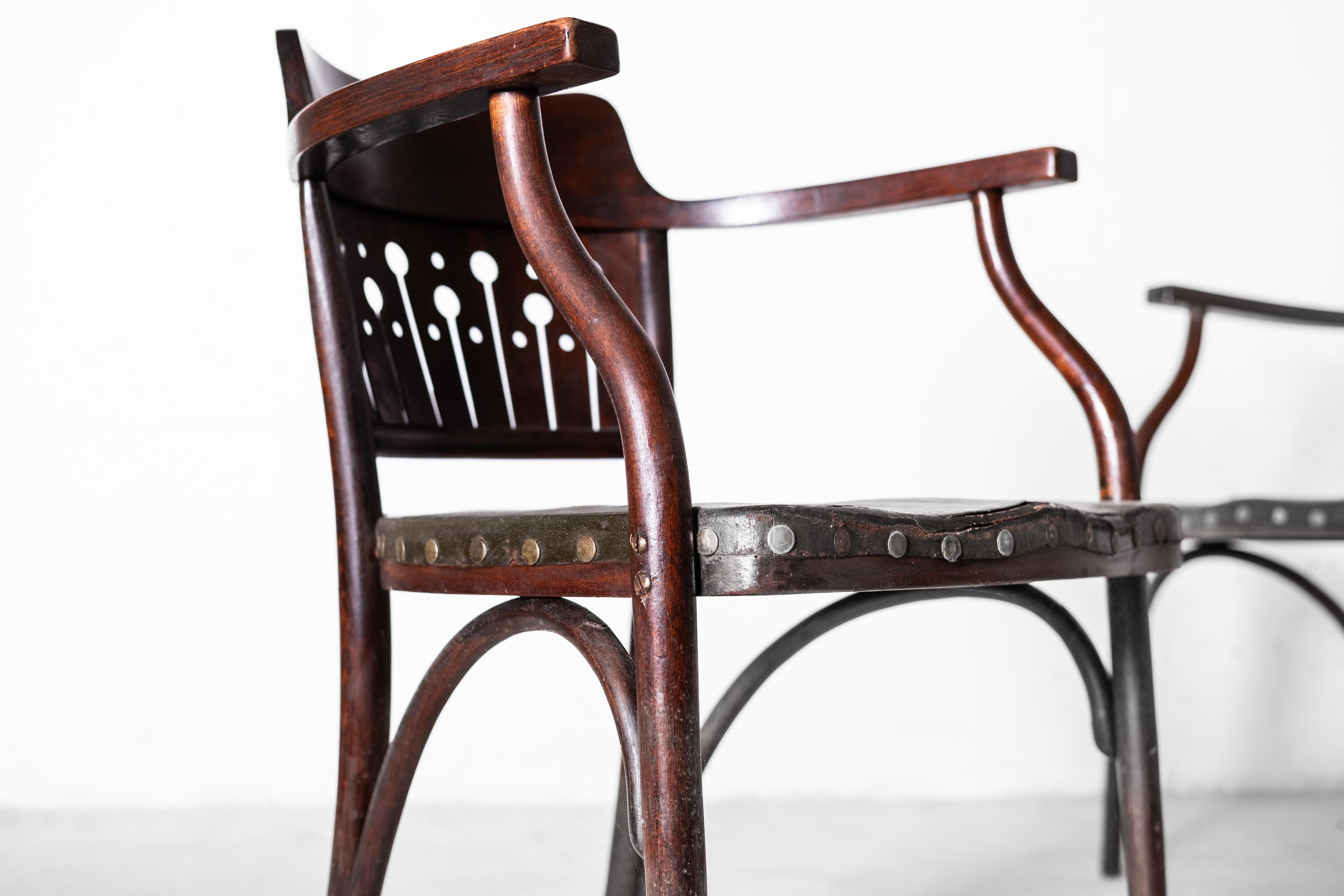 Early 20th Century Art Nouveau Bentwood Armchairs by O. Wagner / G. Siegel, Thonet, Set of 2, 1905 For Sale