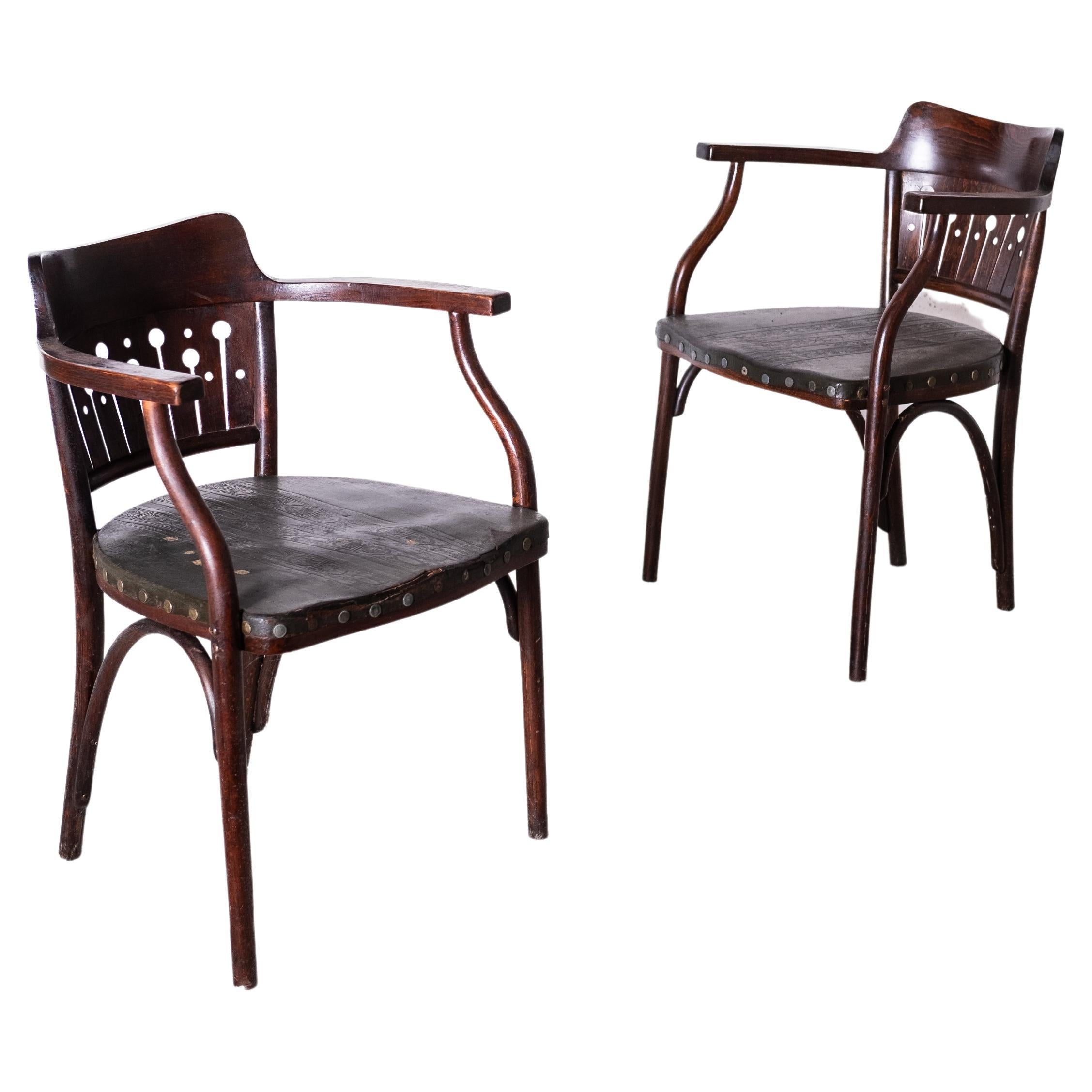Art Nouveau Bentwood Armchairs by O. Wagner / G. Siegel, Thonet, Set of 2, 1905