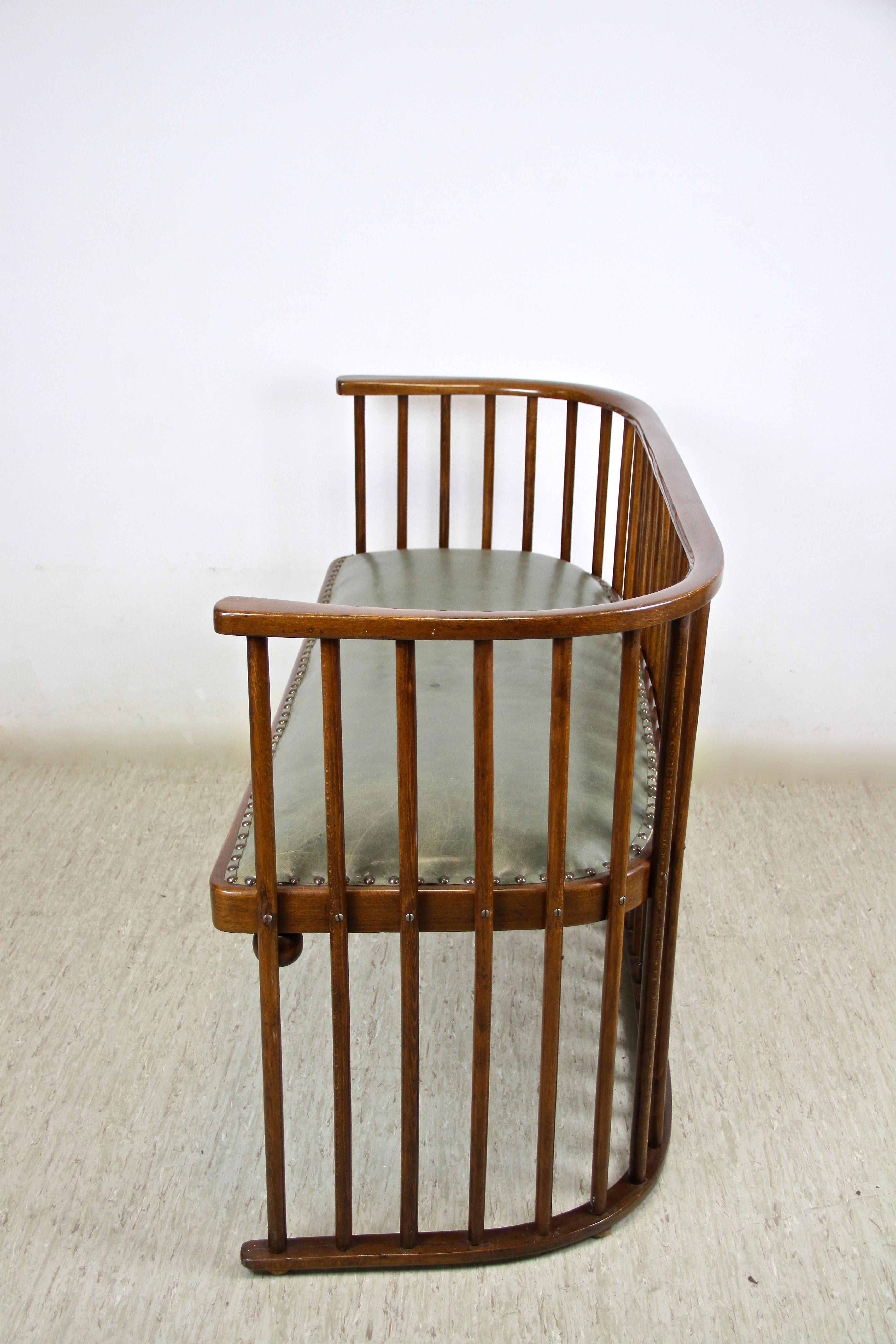 Leather Art Nouveau Bentwood Bench by Josef Hoffmann for J&J Kohn, Austria, circa 1905