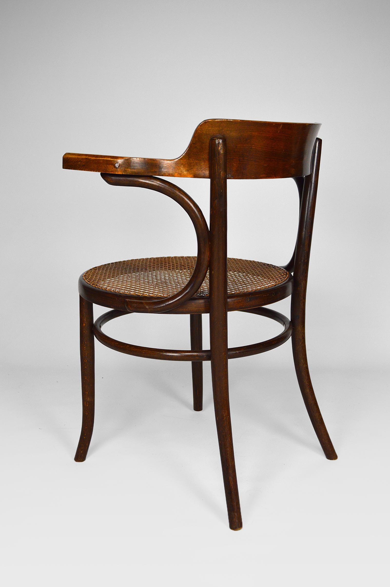 Cane Art Nouveau Bentwood Desk Armchair by Fischel, circa 1900 For Sale