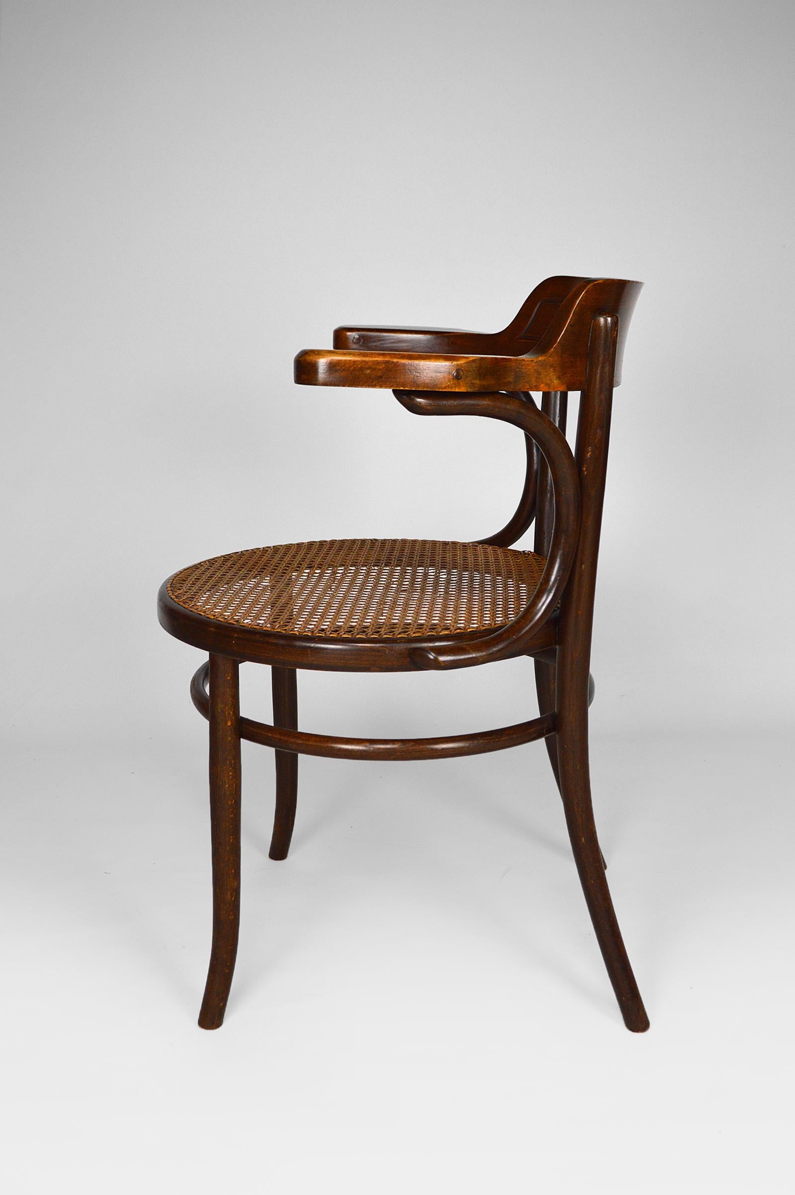Schreibtischsessel aus Bugholz im Art nouveau-Stil von Fischel, um 1900 im Angebot 1