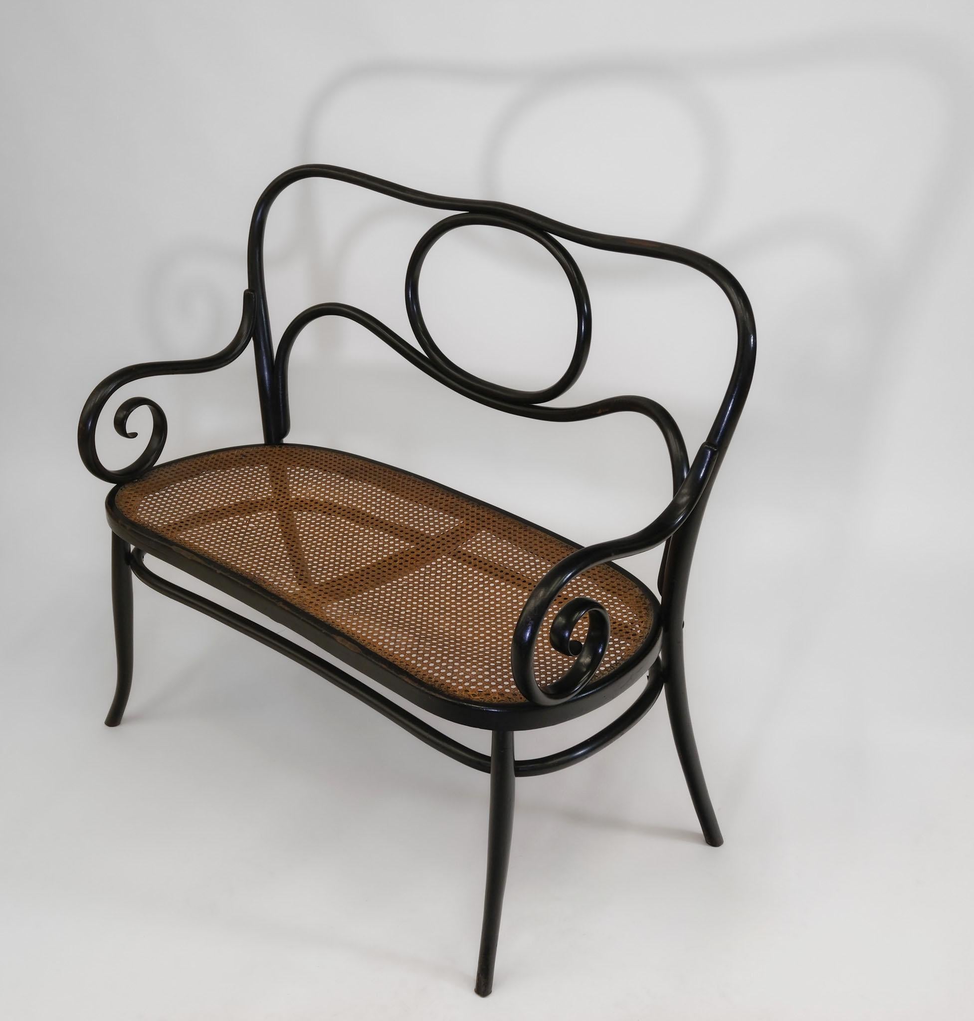 Banc Art Nouveau en bois cintré ébénisé vers 1900 en vente 4