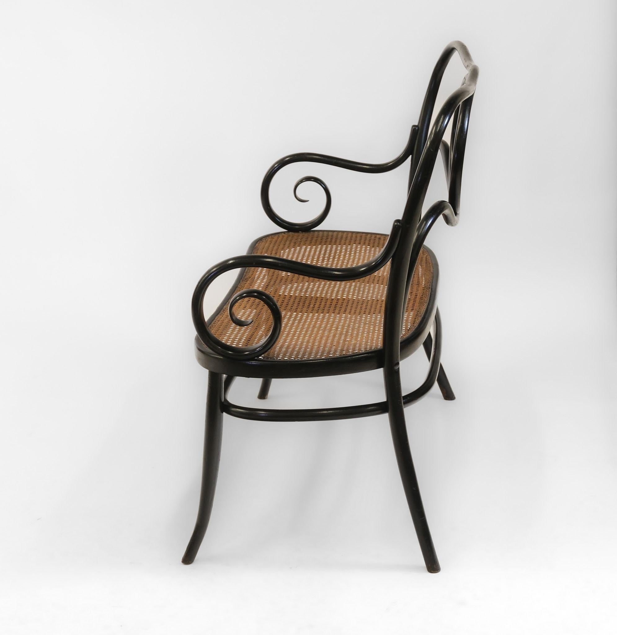 Banc Art Nouveau en bois cintré ébénisé vers 1900 en vente 1