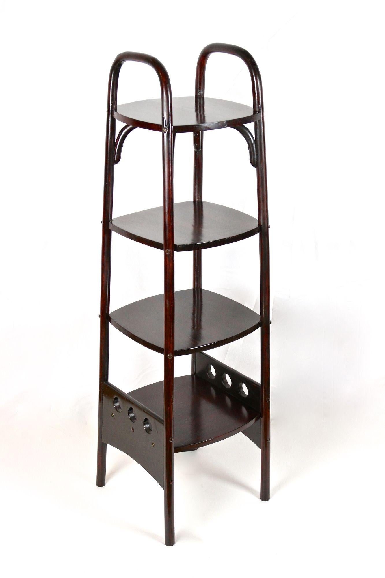 Stained Art Nouveau Bentwood Etagere/ Pedestal/ Plant Stand by Thonet, AT, ca. 1906