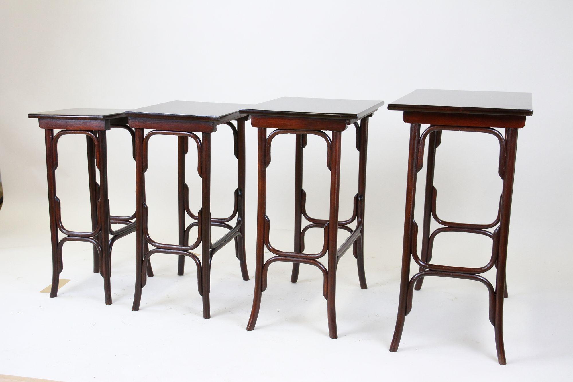 Art Nouveau Bentwood Nesting Tables by Thonet, Marked, Austria circa 1905 For Sale 6