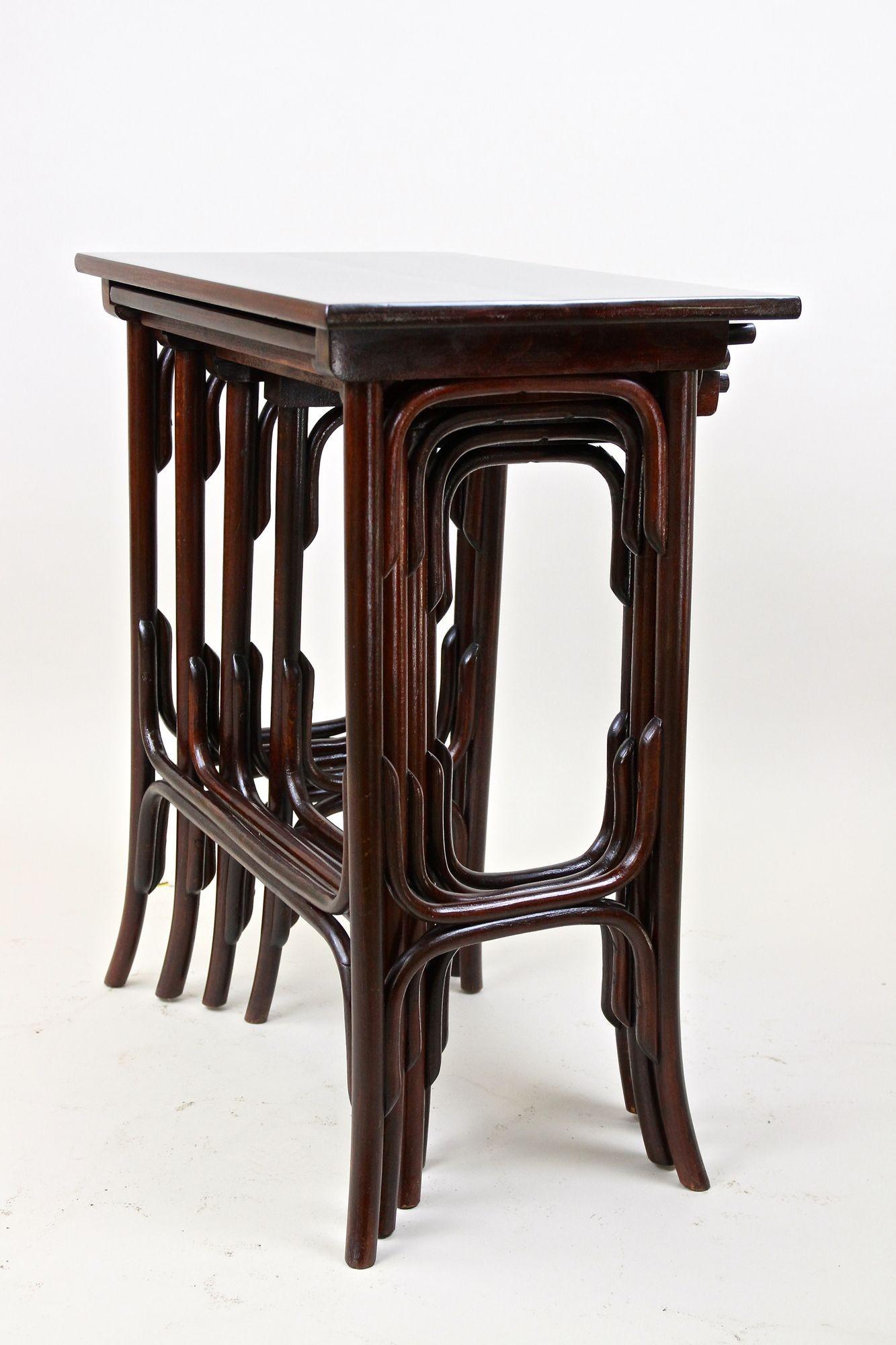 Art Nouveau Bentwood Nesting Tables by Thonet, Marked, Austria circa 1905 11