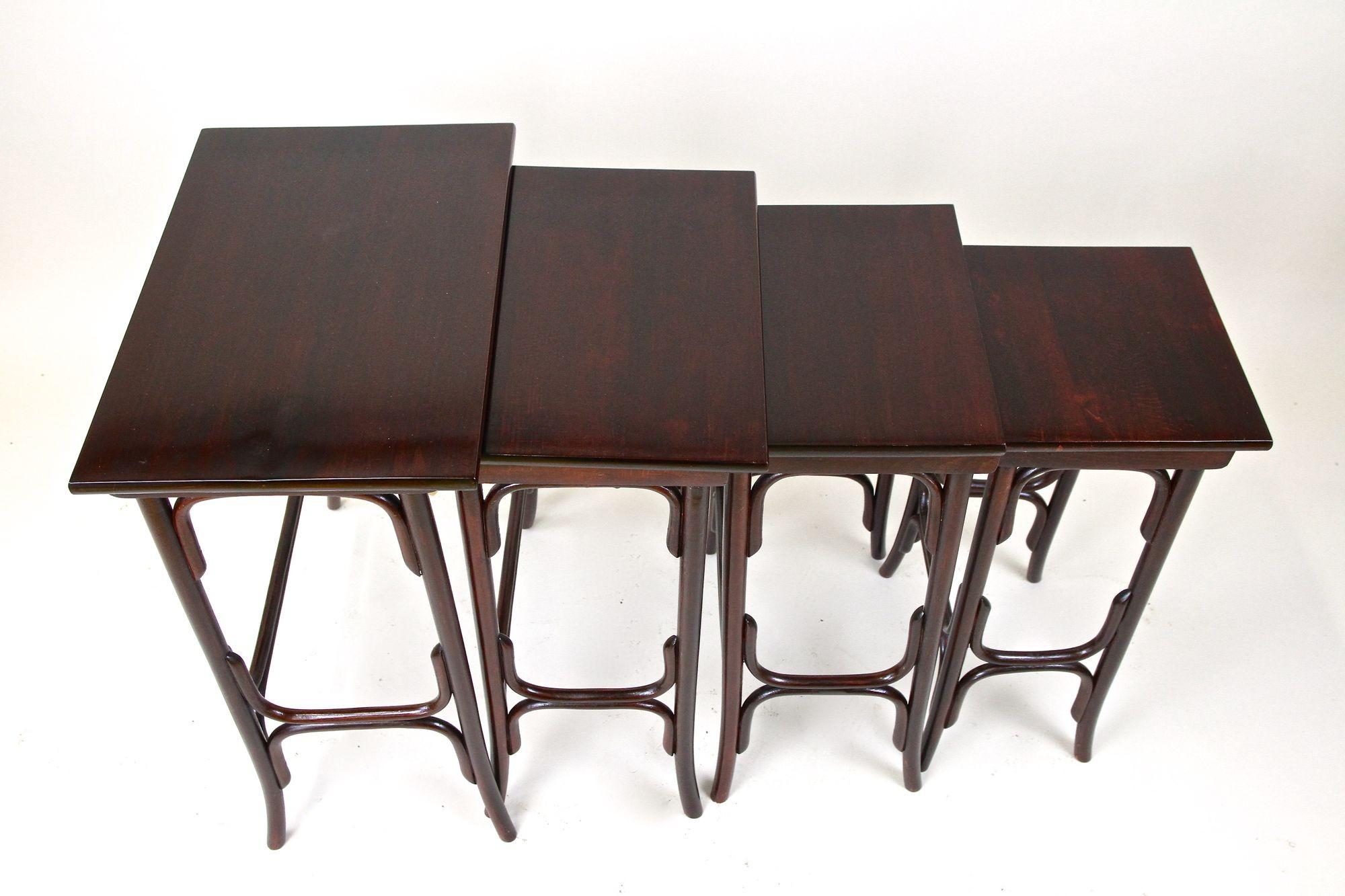Polished Art Nouveau Bentwood Nesting Tables by Thonet, Marked, Austria circa 1905 For Sale