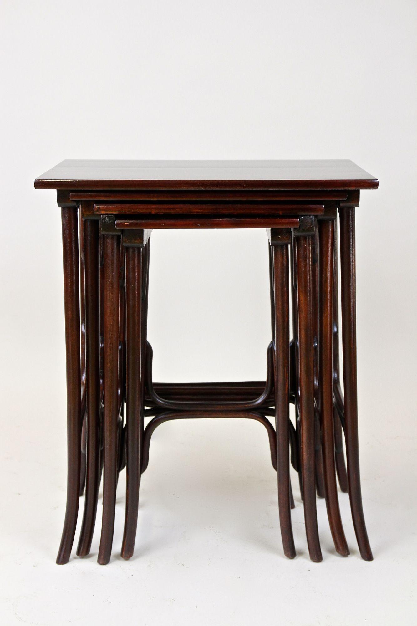 20th Century Art Nouveau Bentwood Nesting Tables by Thonet, Marked, Austria circa 1905 For Sale