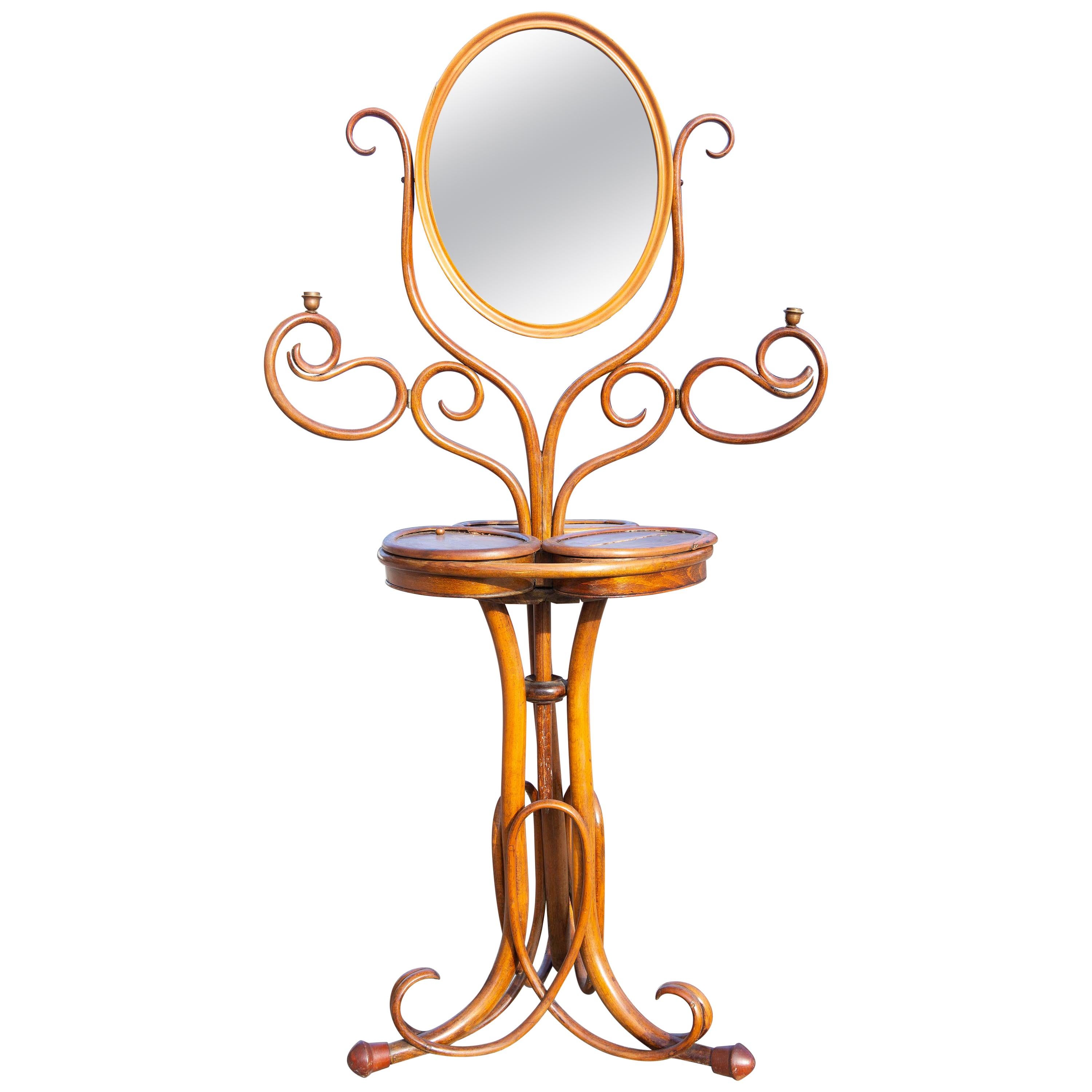 Art Nouveau Bentwood Shave Stand and Mirror For Sale